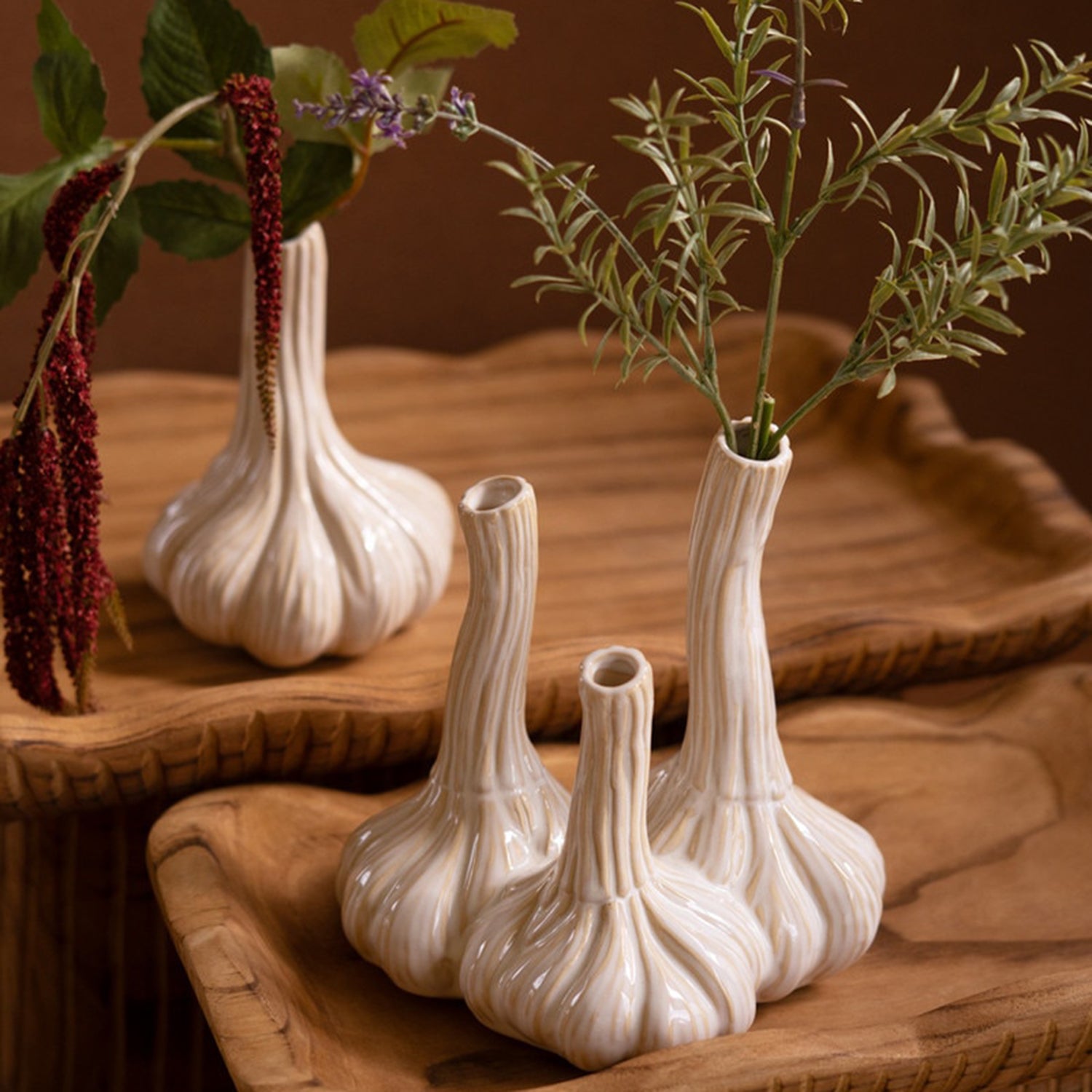 Ceramic Garlic Bud Vase Set of 2