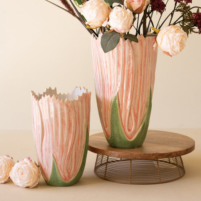 Pink and Green Ceramic Vase Set of 2