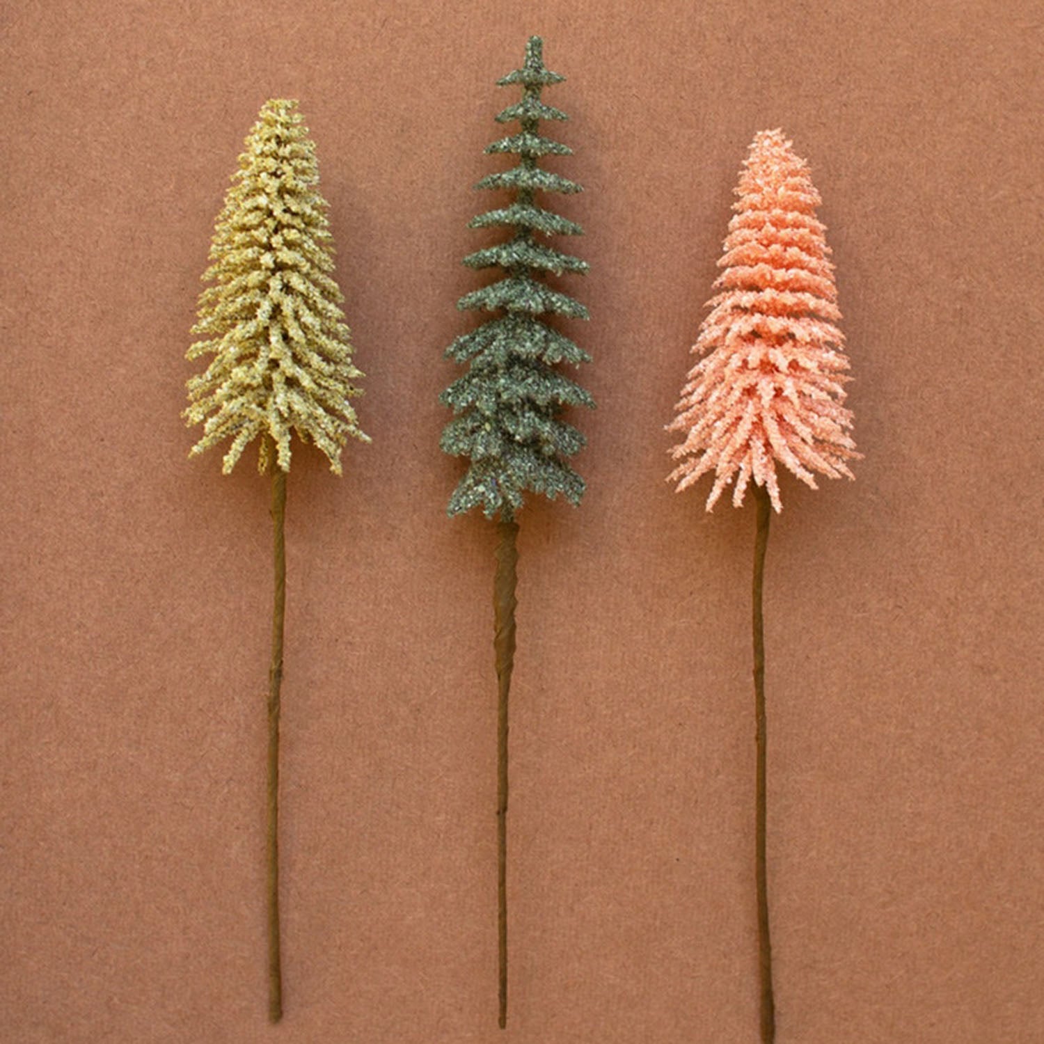 Mini Bottle Brush Trees on a Stem Set of 24