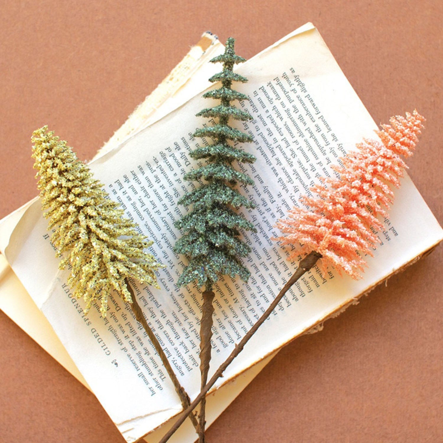 Mini Bottle Brush Trees on a Stem Set of 24