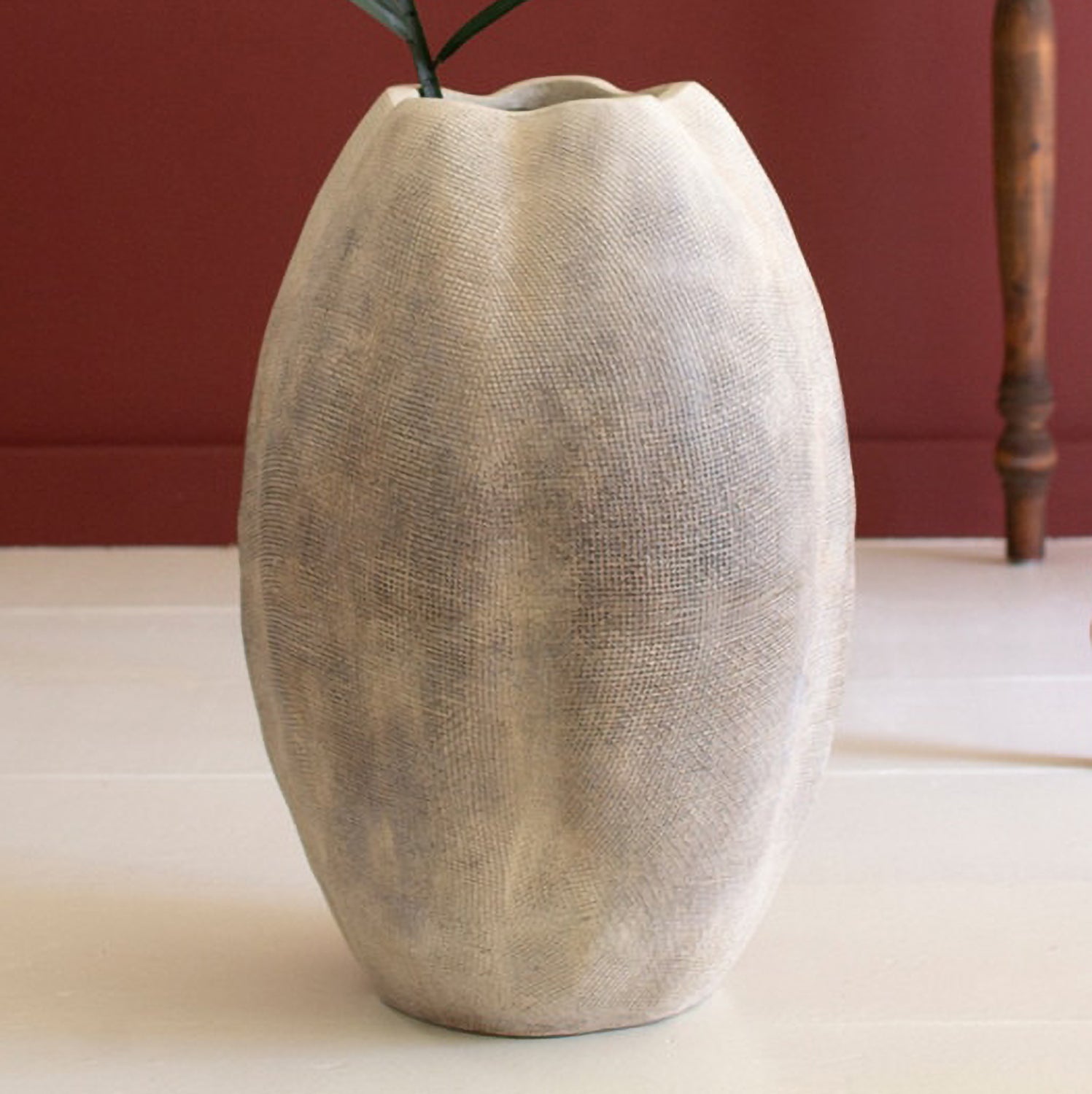 Tall Stone Composite Scalloped Vase