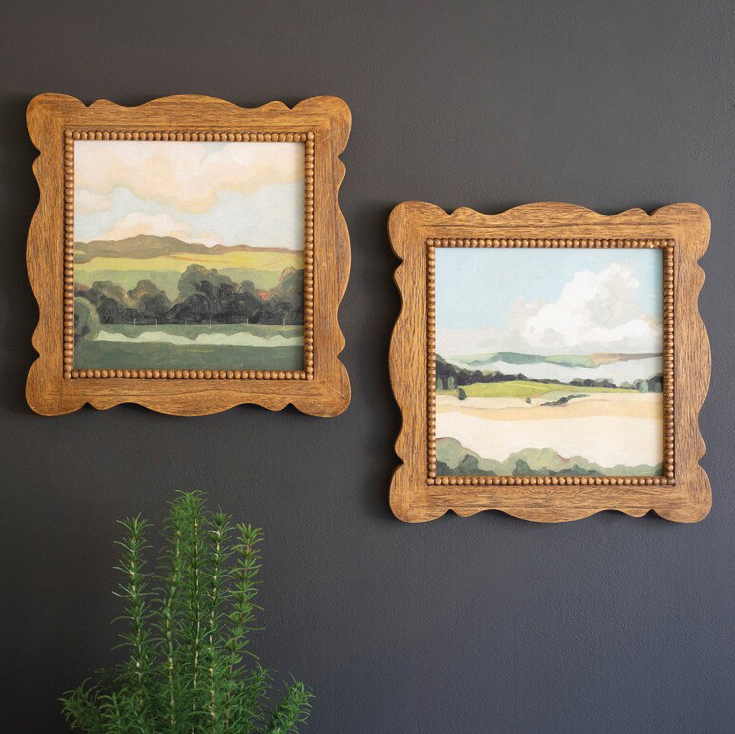 Natural Wood Framed Landscape Artwork Set of 2