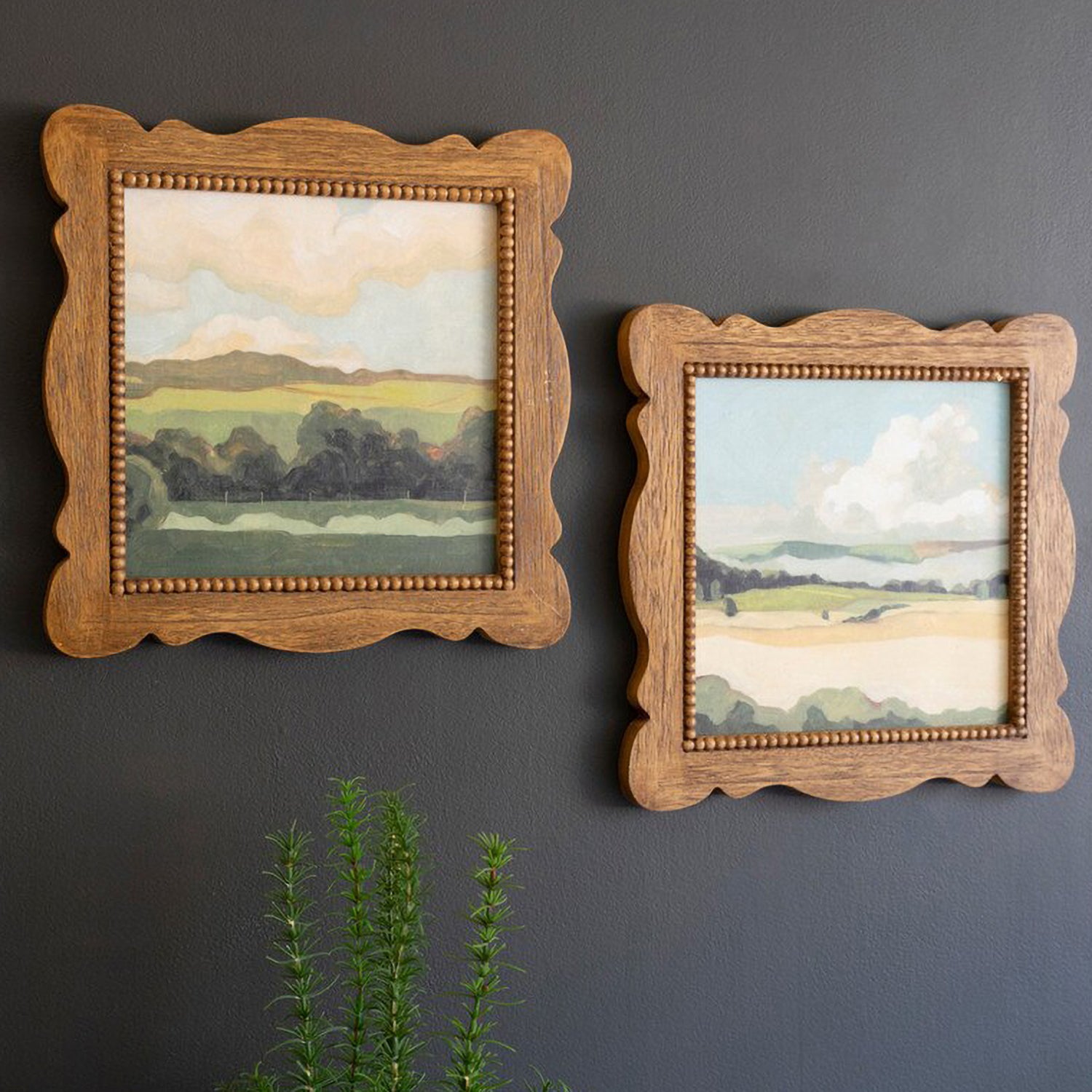 Natural Wood Framed Landscape Artwork Set of 2