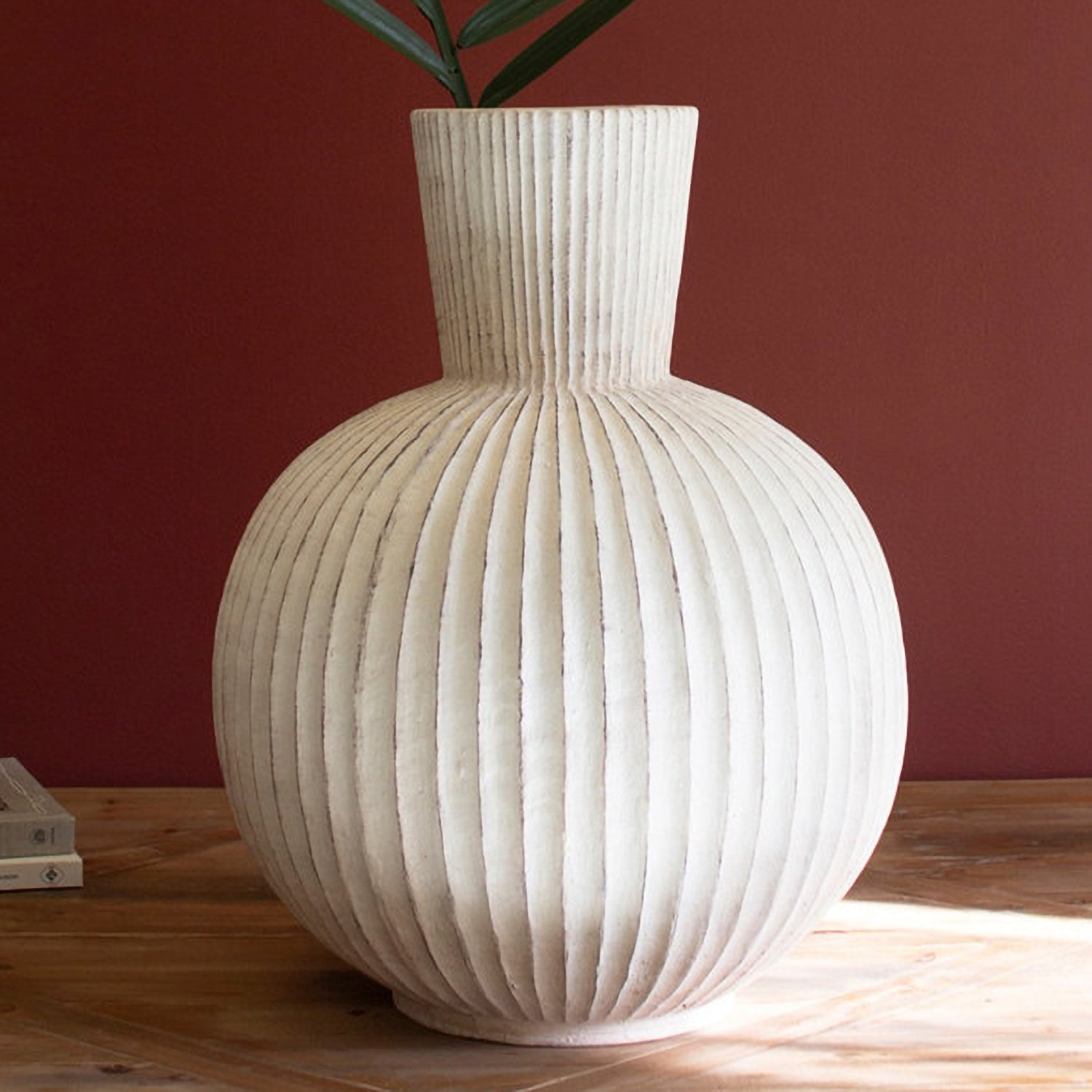 Tall Stone Composite Fluted Bulb Vase