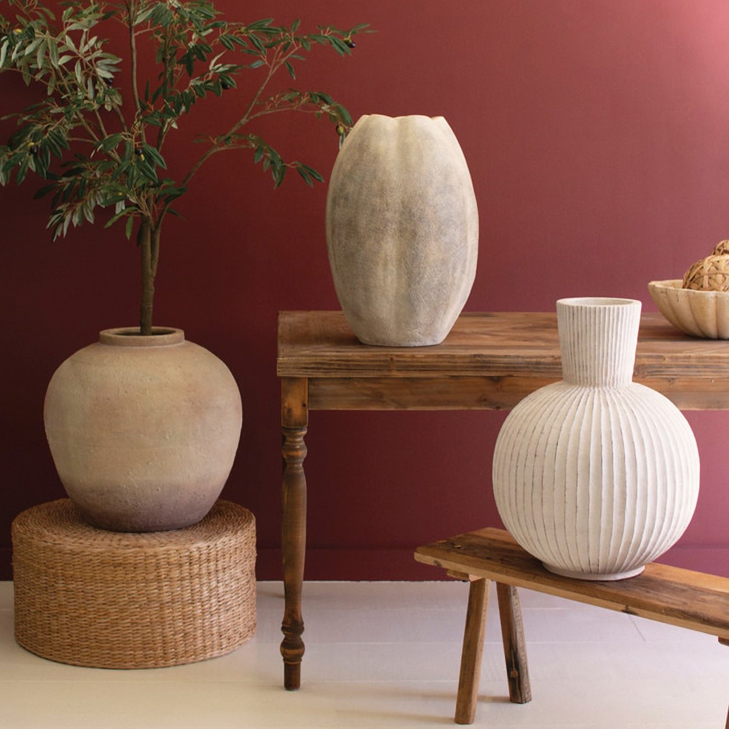 Tall Stone Composite Fluted Bulb Vase