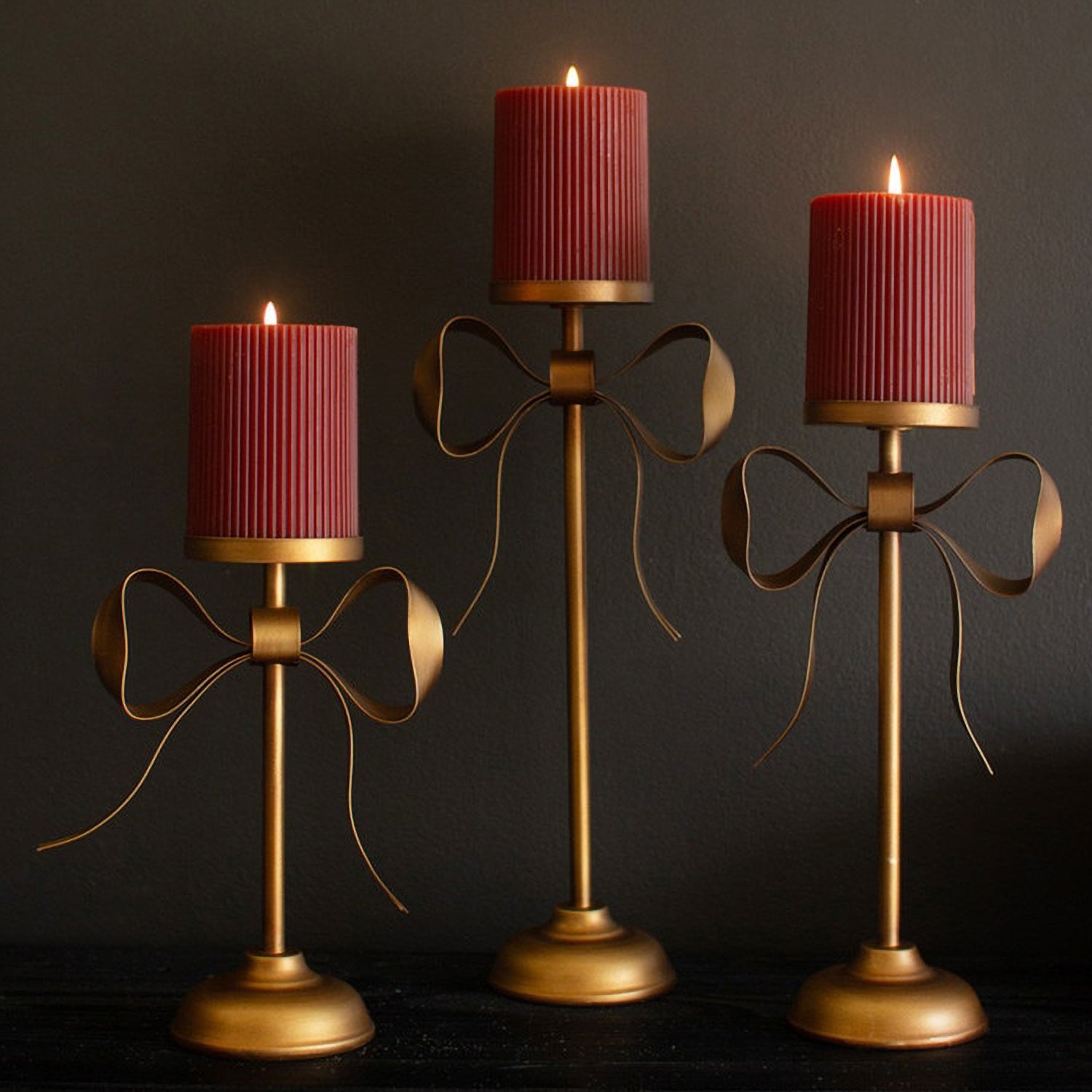 Bow Pillar Candle Stand Set of 3