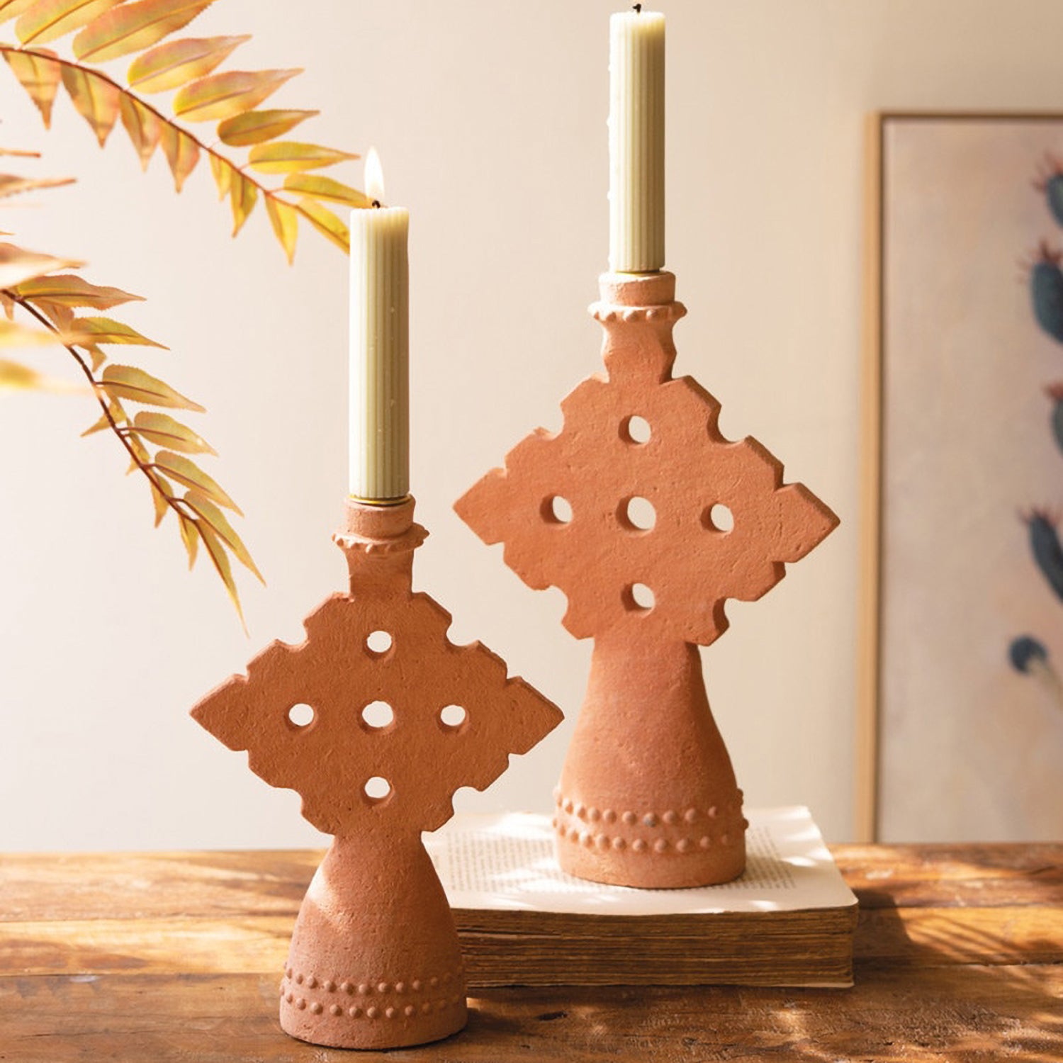 Terracotta Taper Candle Holder Set of 2