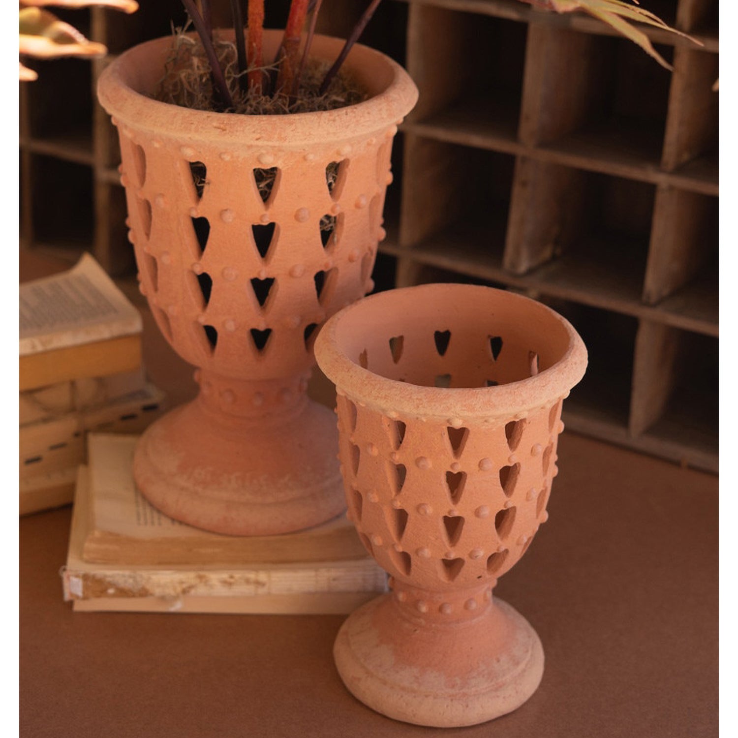 Terracotta Perforated Urn Set of 2