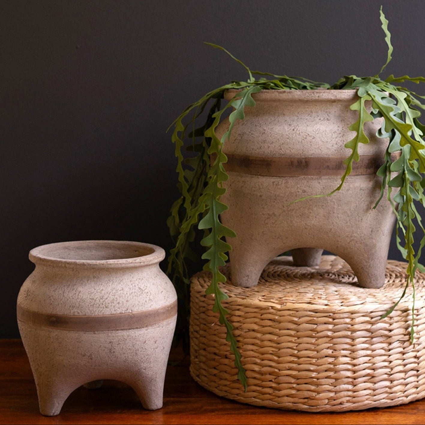 Brown Stripe Planter Set of 2