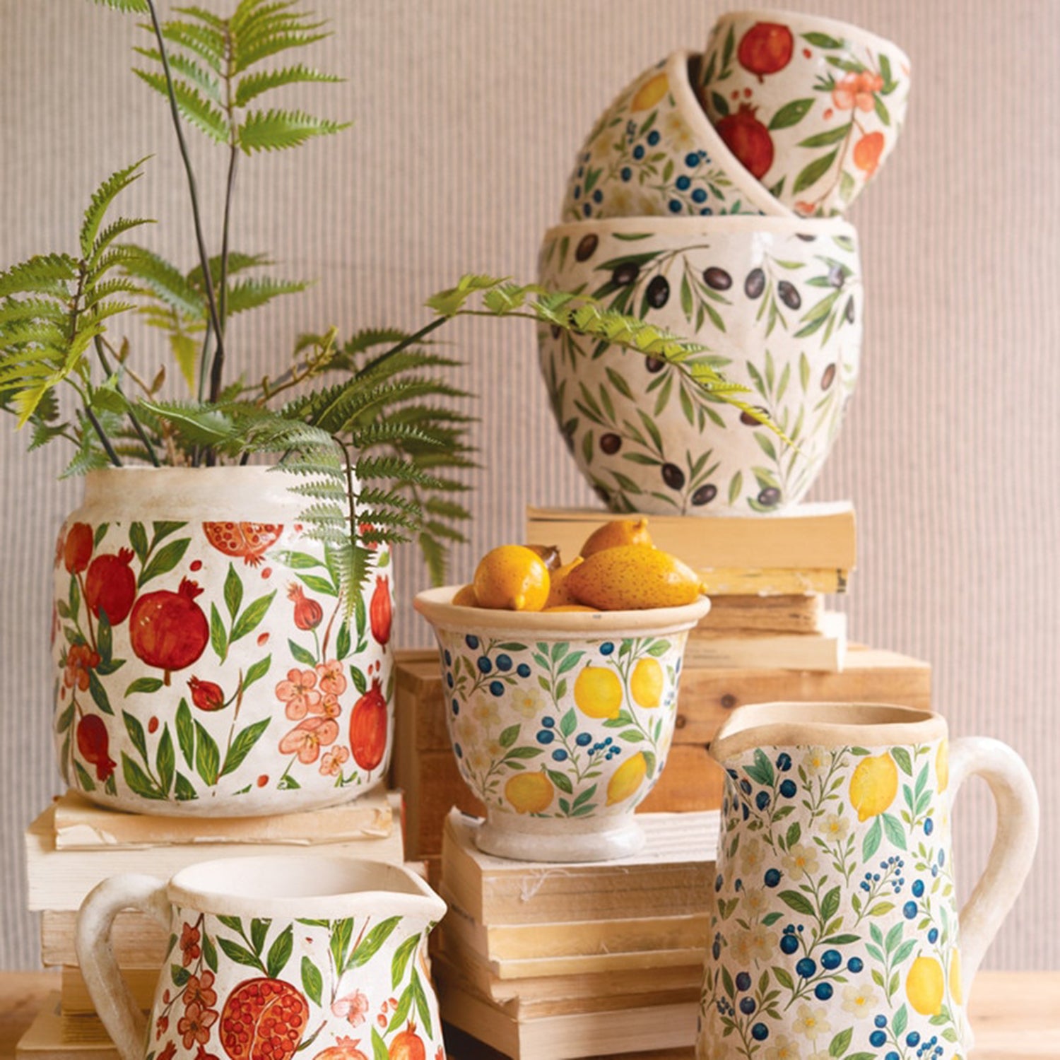 Lemons Cement Pitcher and Vase Set of 2