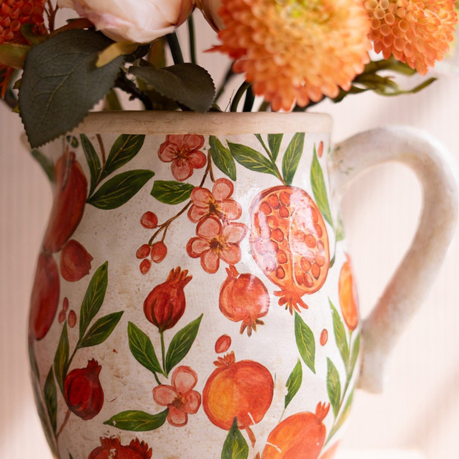 Pomegranites Cement Pitcher and Vase Set of 2