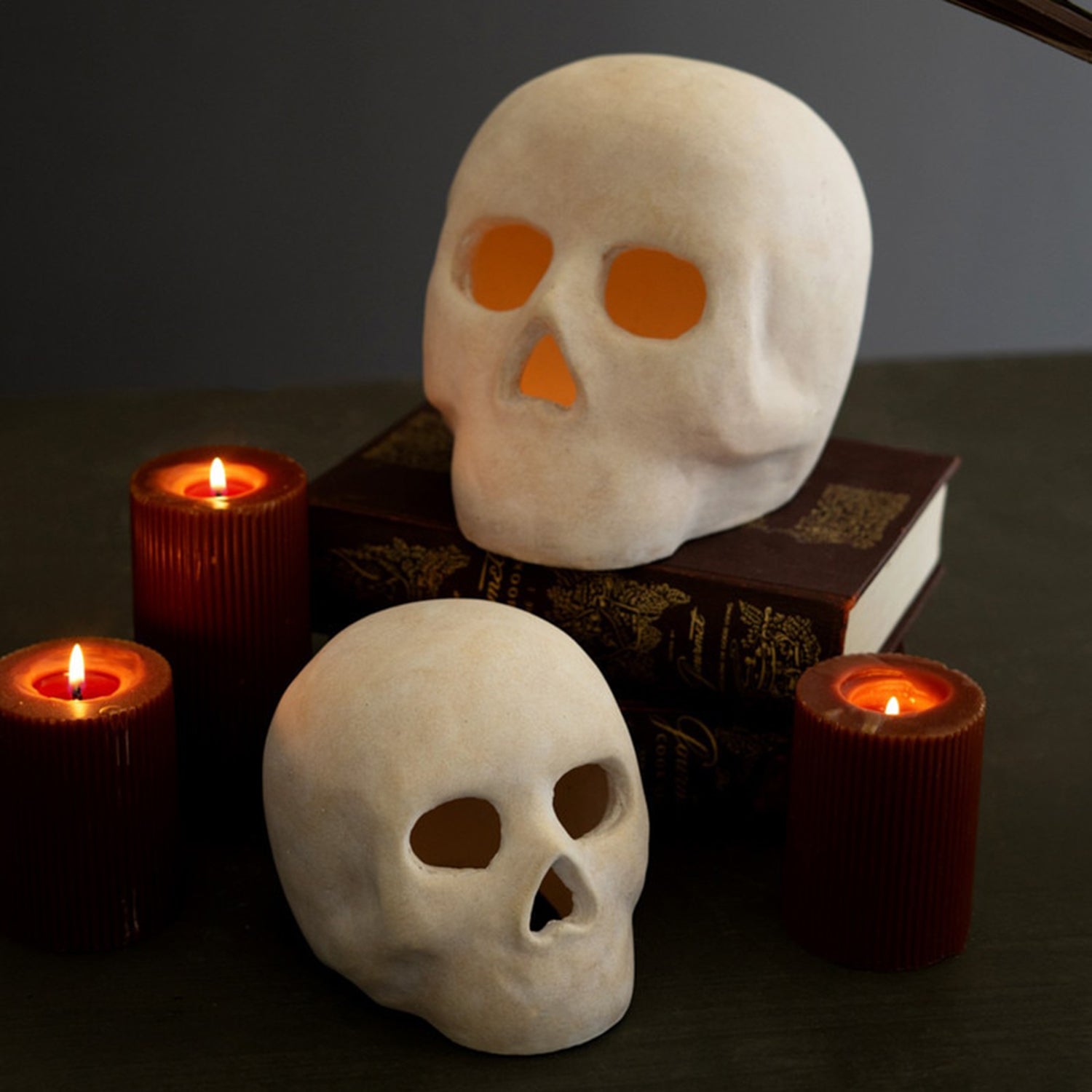 Cement Halloween Skull Set of 2