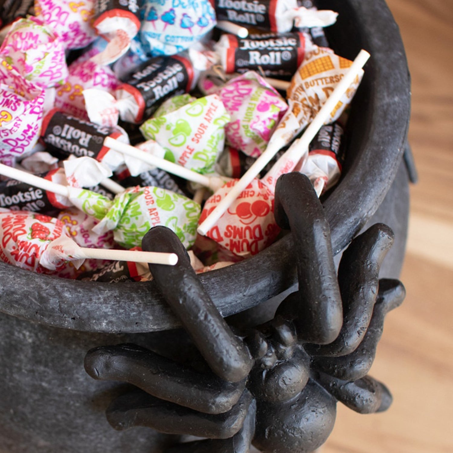 Black Terracota Halloween Candy Cauldron with Spider