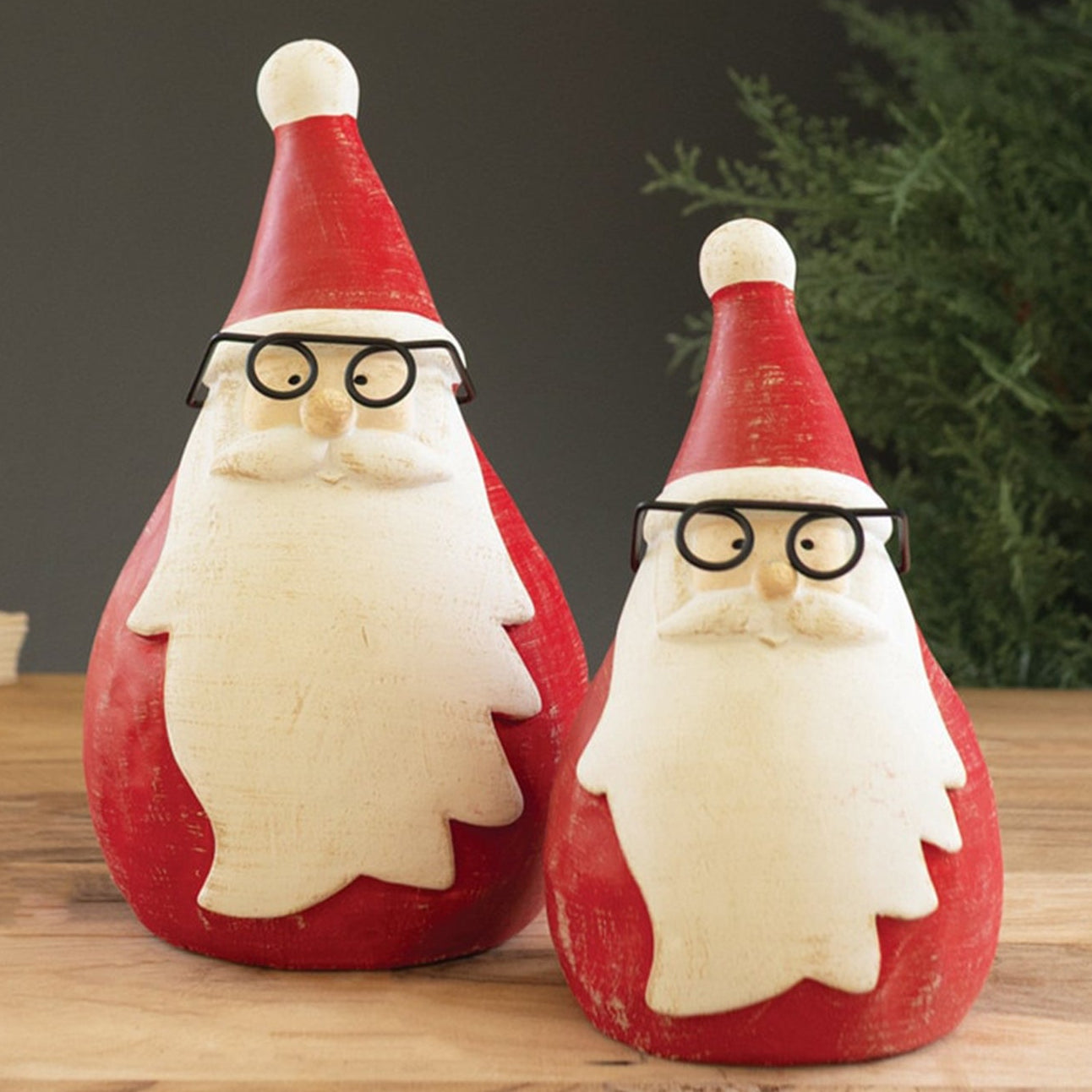 Cement Santas with Glass Set of 2