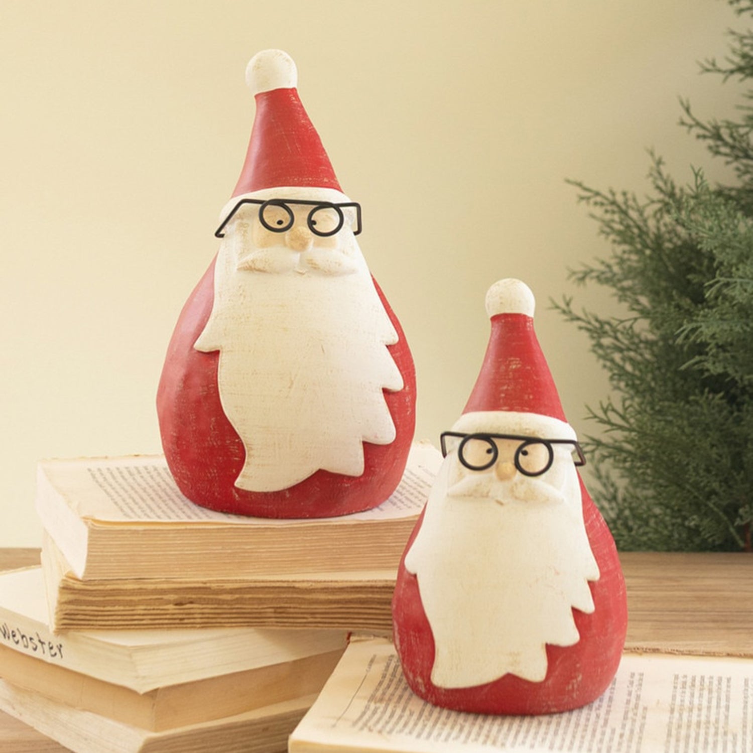 Cement Santas with Glass Set of 2