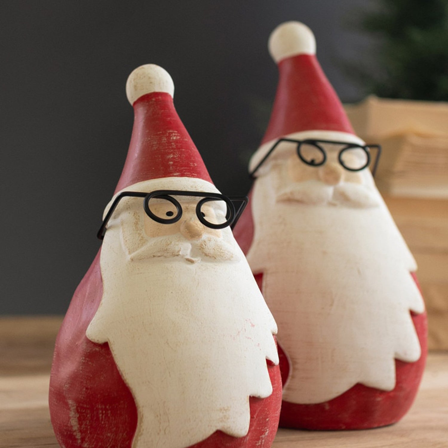 Cement Santas with Glass Set of 2