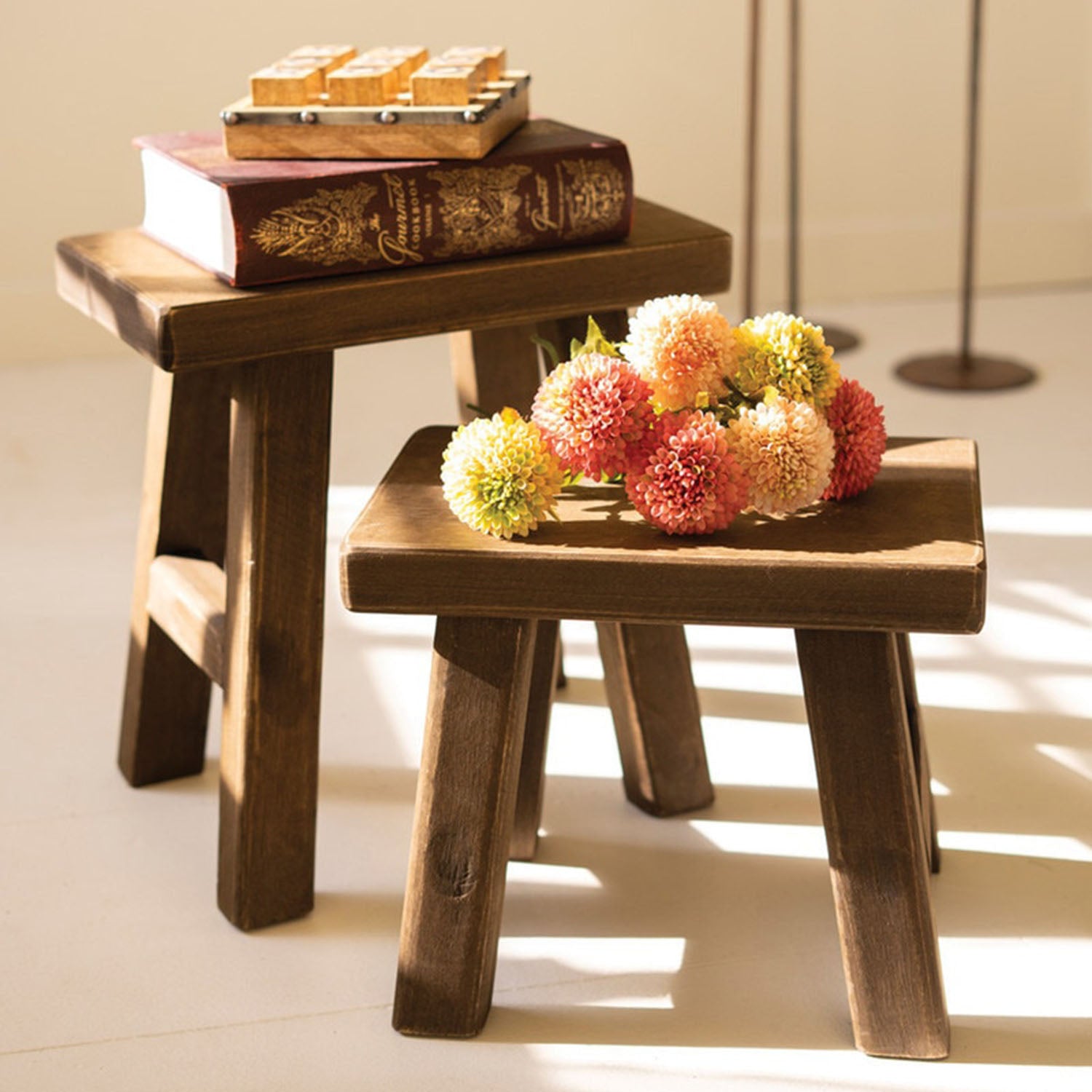 Rectangle Wood Stool Set of 2