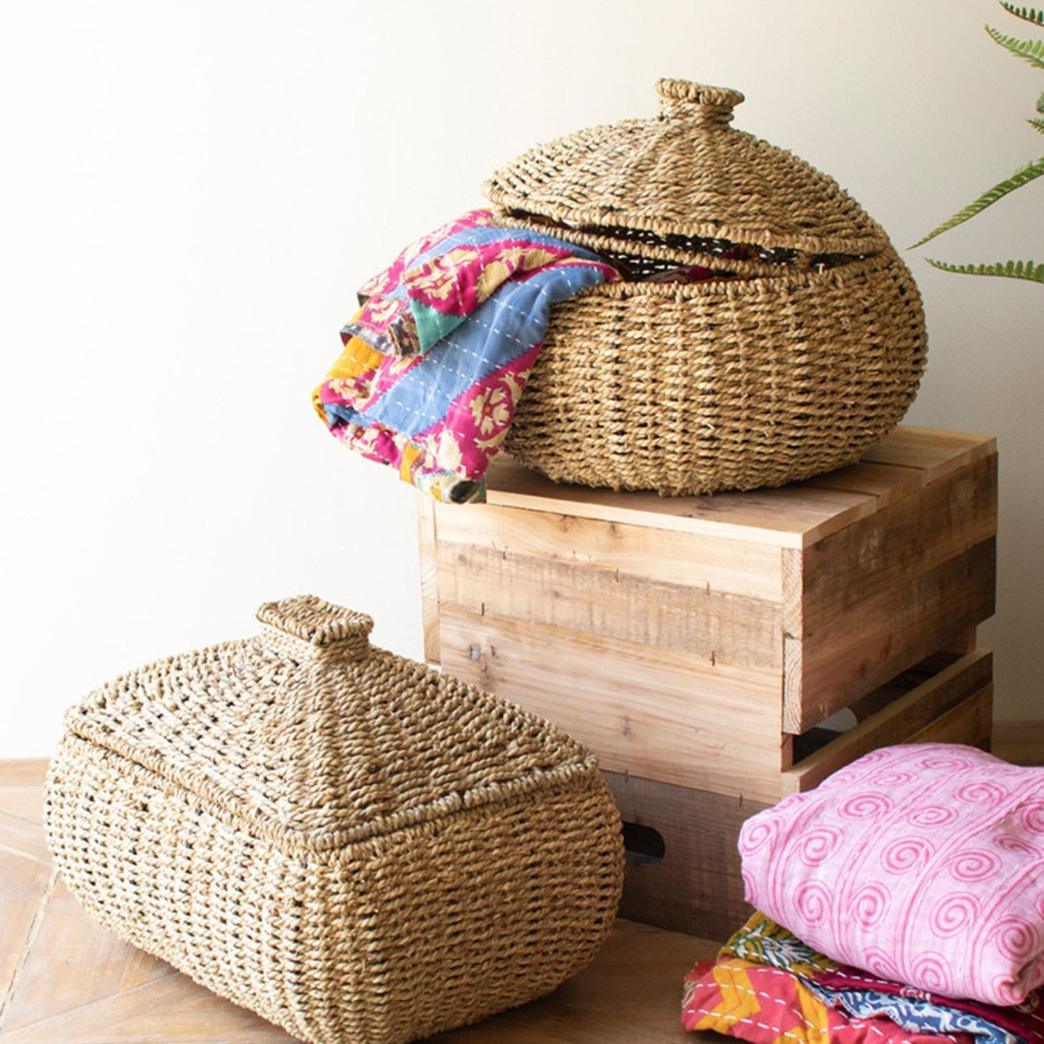 Woven Vine Lidded Basket Set of 2