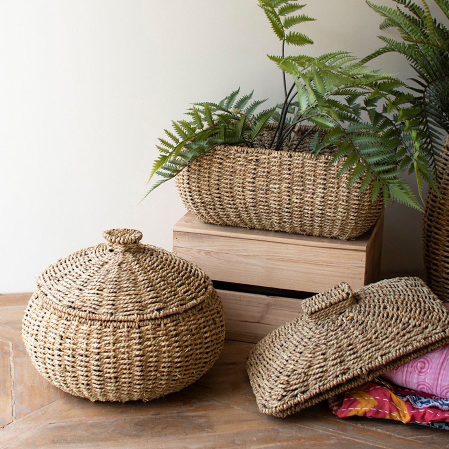 Woven Vine Lidded Basket Set of 2