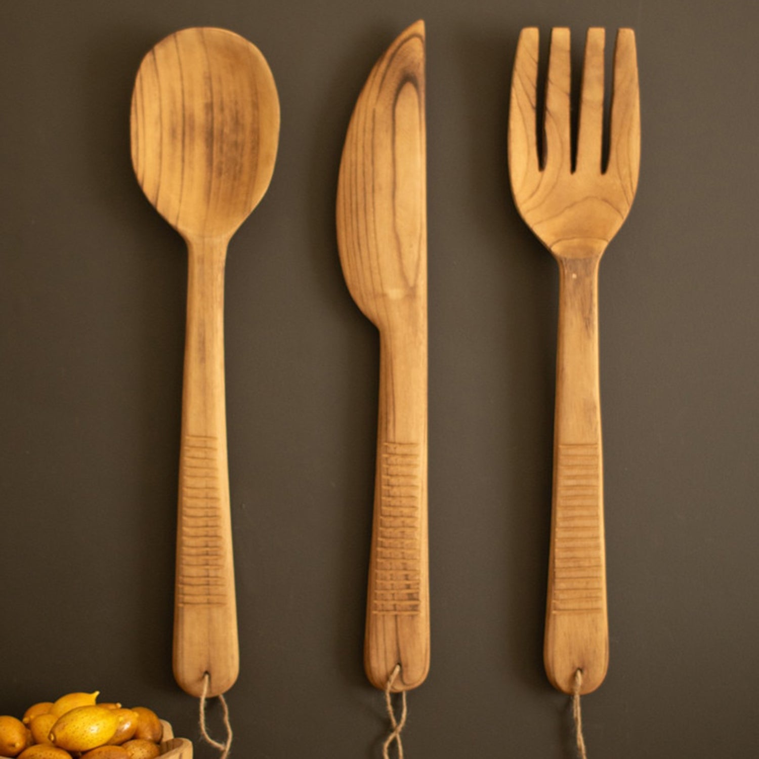 Carved Wood Utensil Set of 3