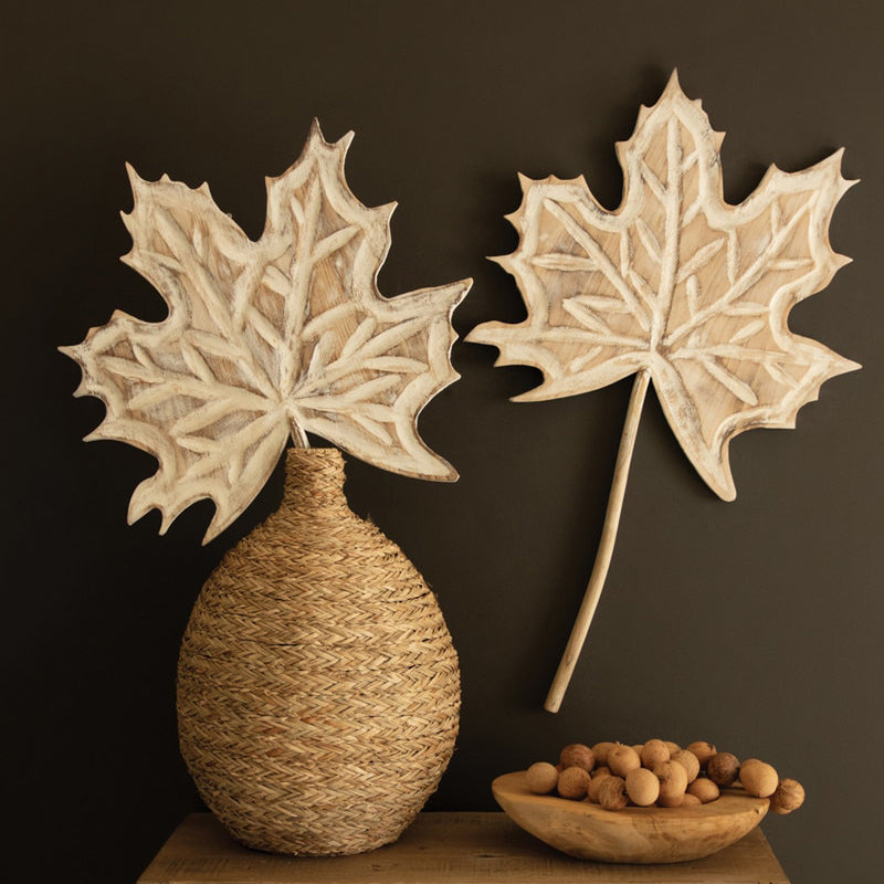 Hand-Carved Paulownia Wood Maple Leaf