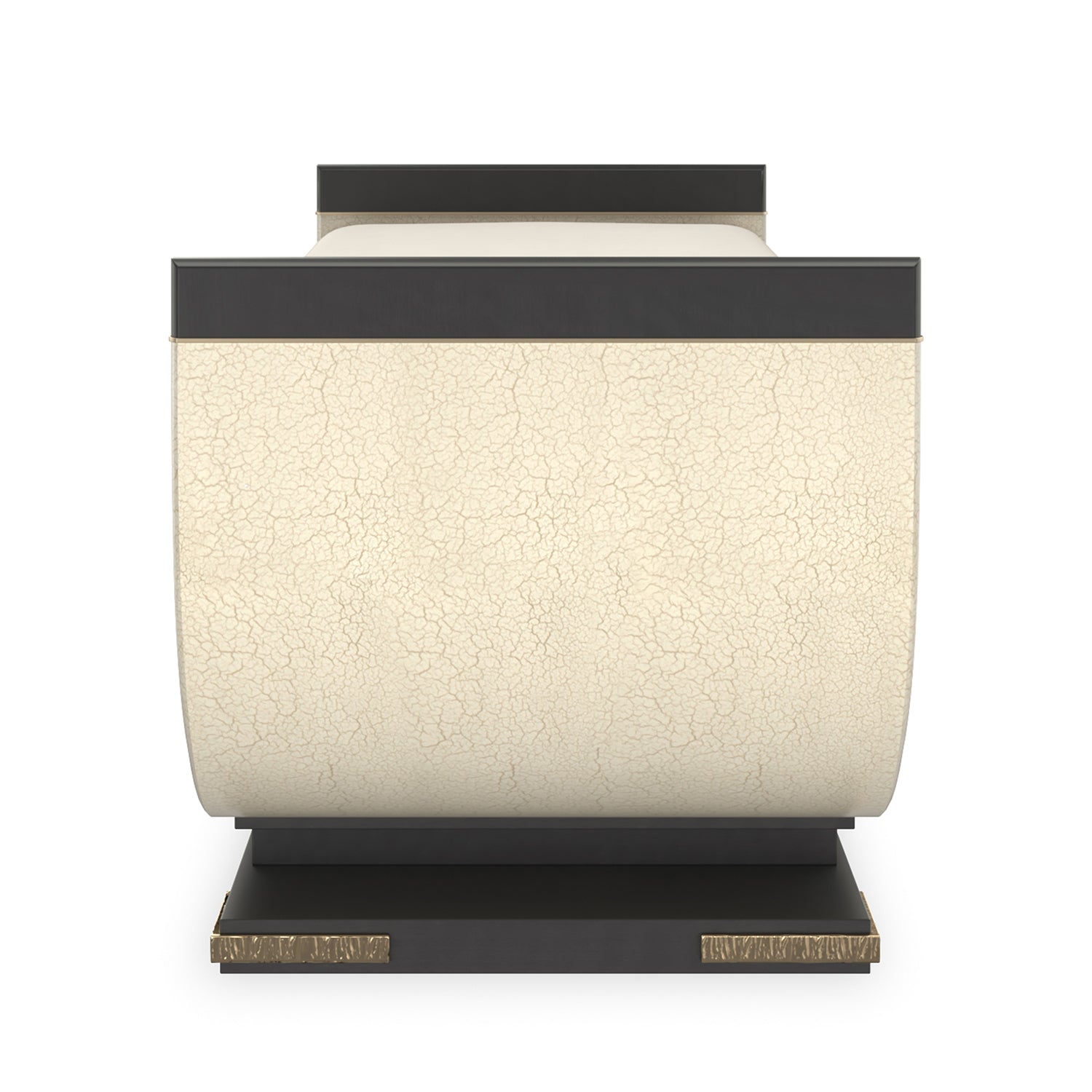 Caracole Crete Bench side profile in Charred Bark, Brushed Gold Paint, Ivory Craze