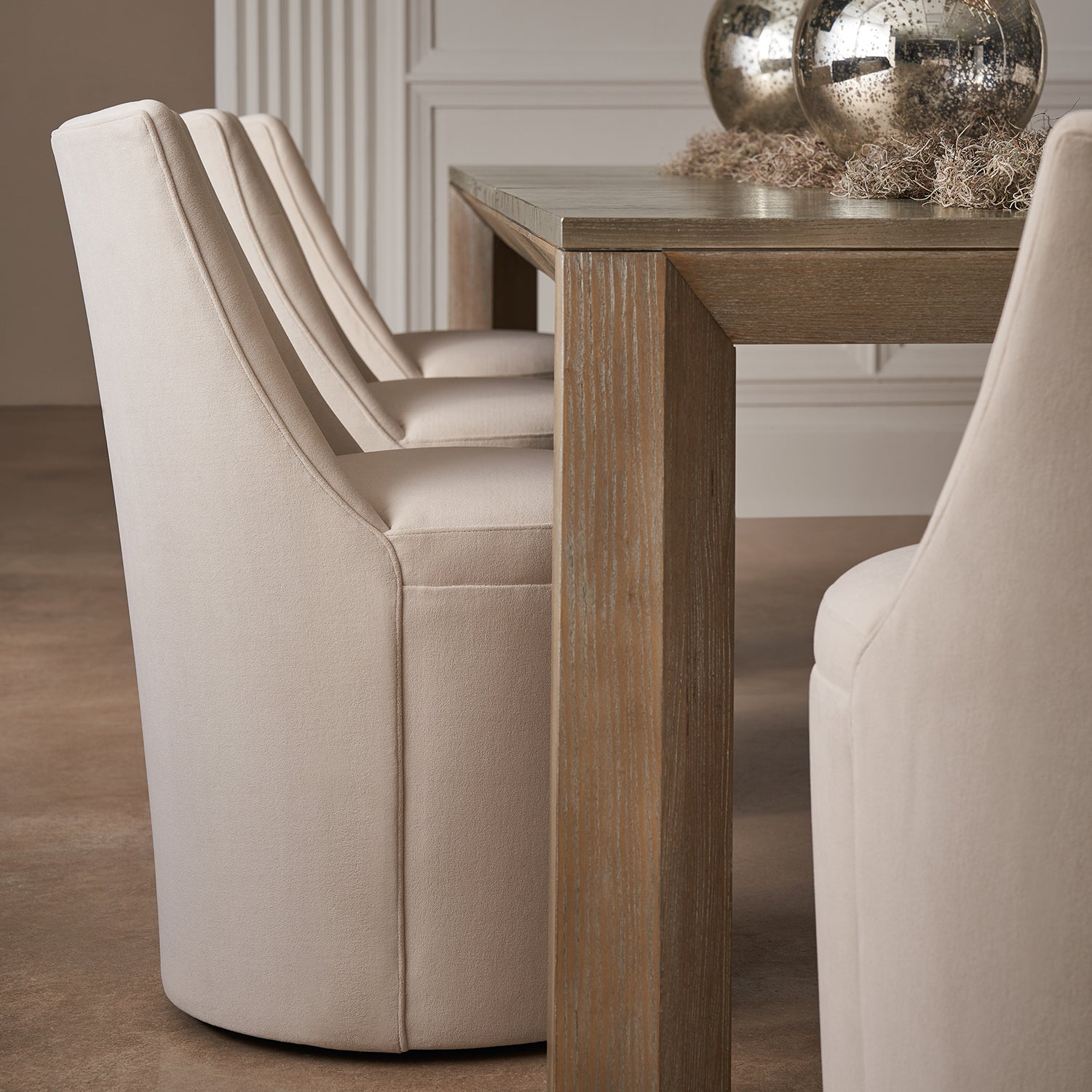 Caracole Barrel Roll Dining Chair Set of 2 in White, back view