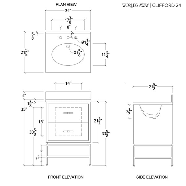 Worlds Away Clifford 24 Bath Vanity