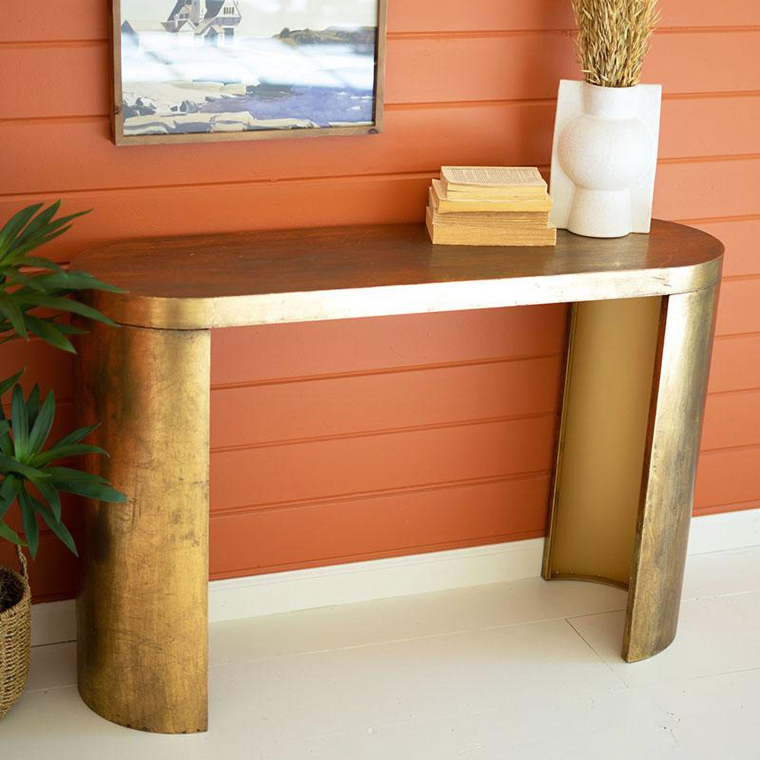 Antique Brass Oval Console Table