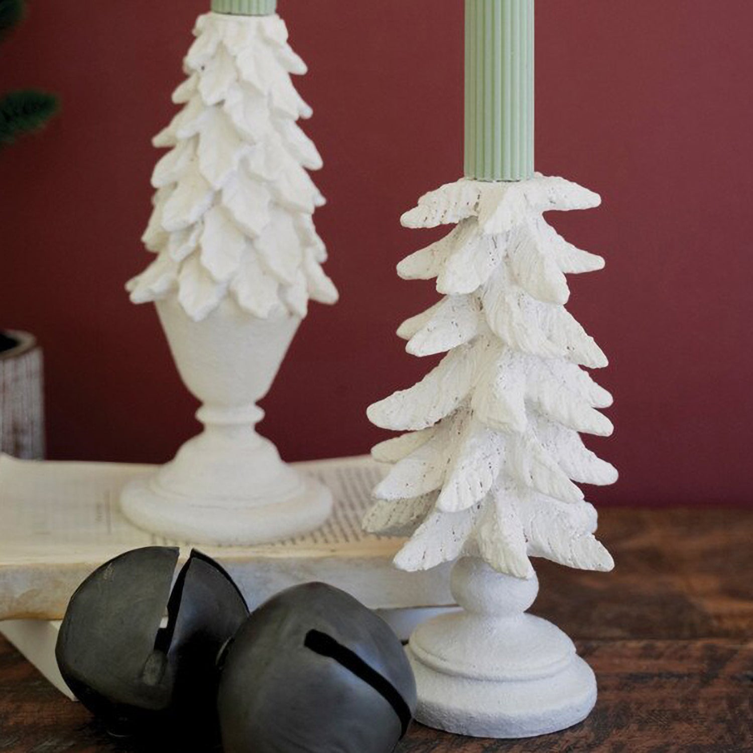 Polyresin Christmas Tree Candle Holder Set of 2