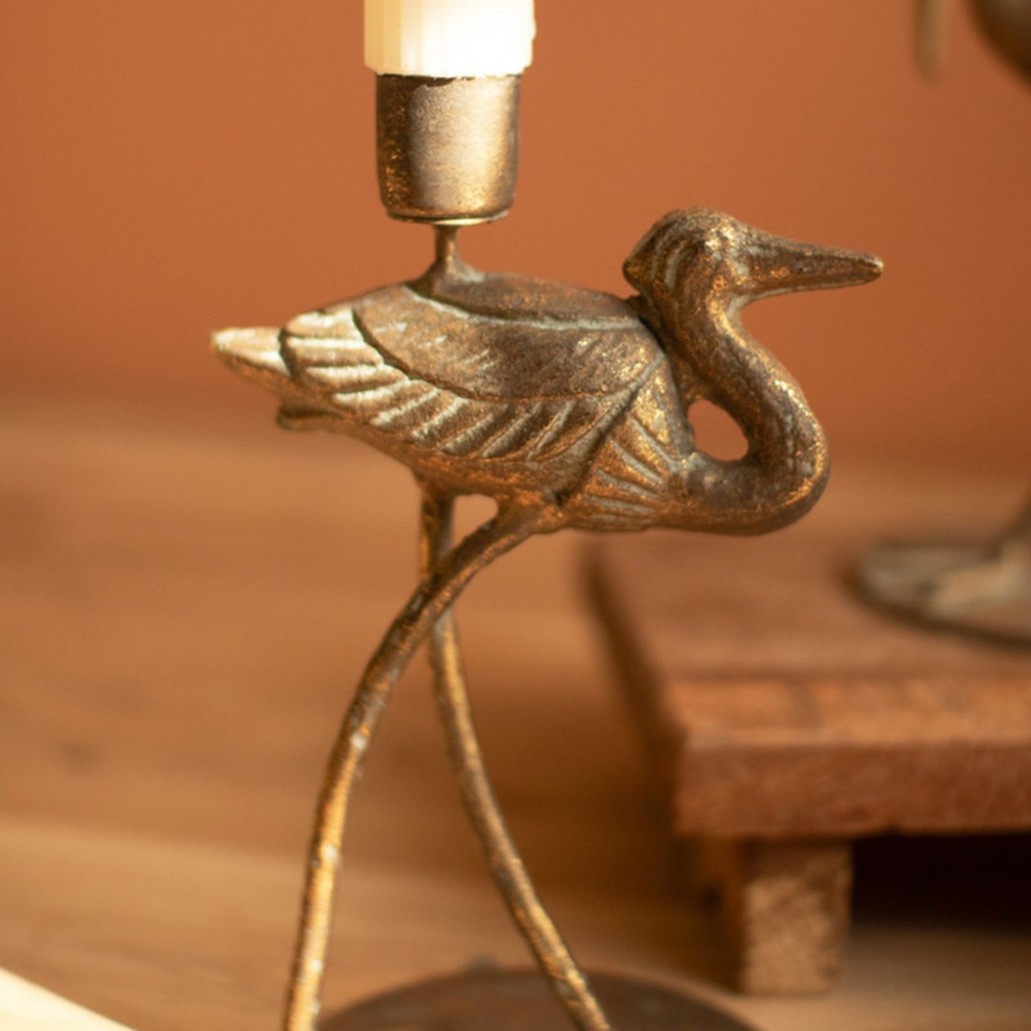 Antique Brass Shore Bird Taper Candle Holder Set of 2