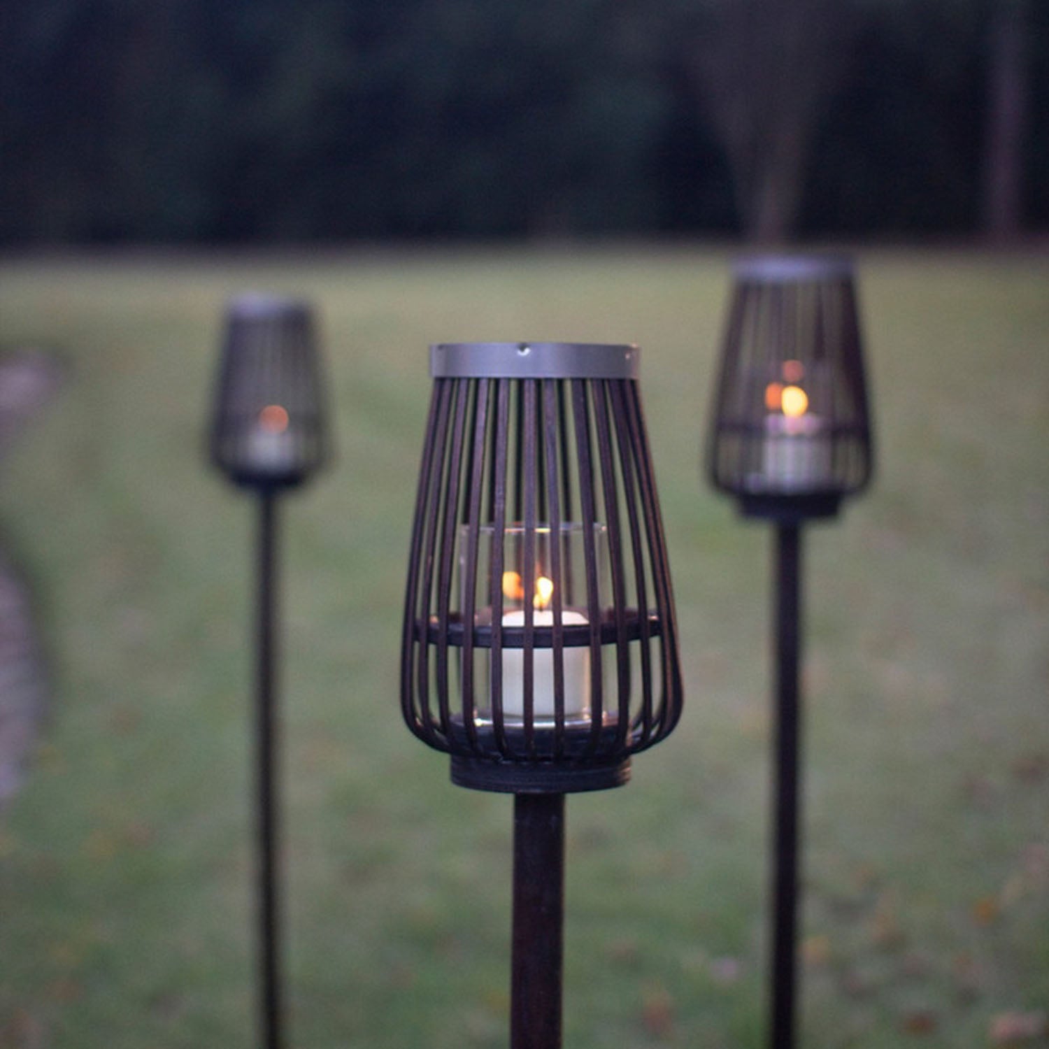 Bamboo Lantern Garden Stake Set of 4