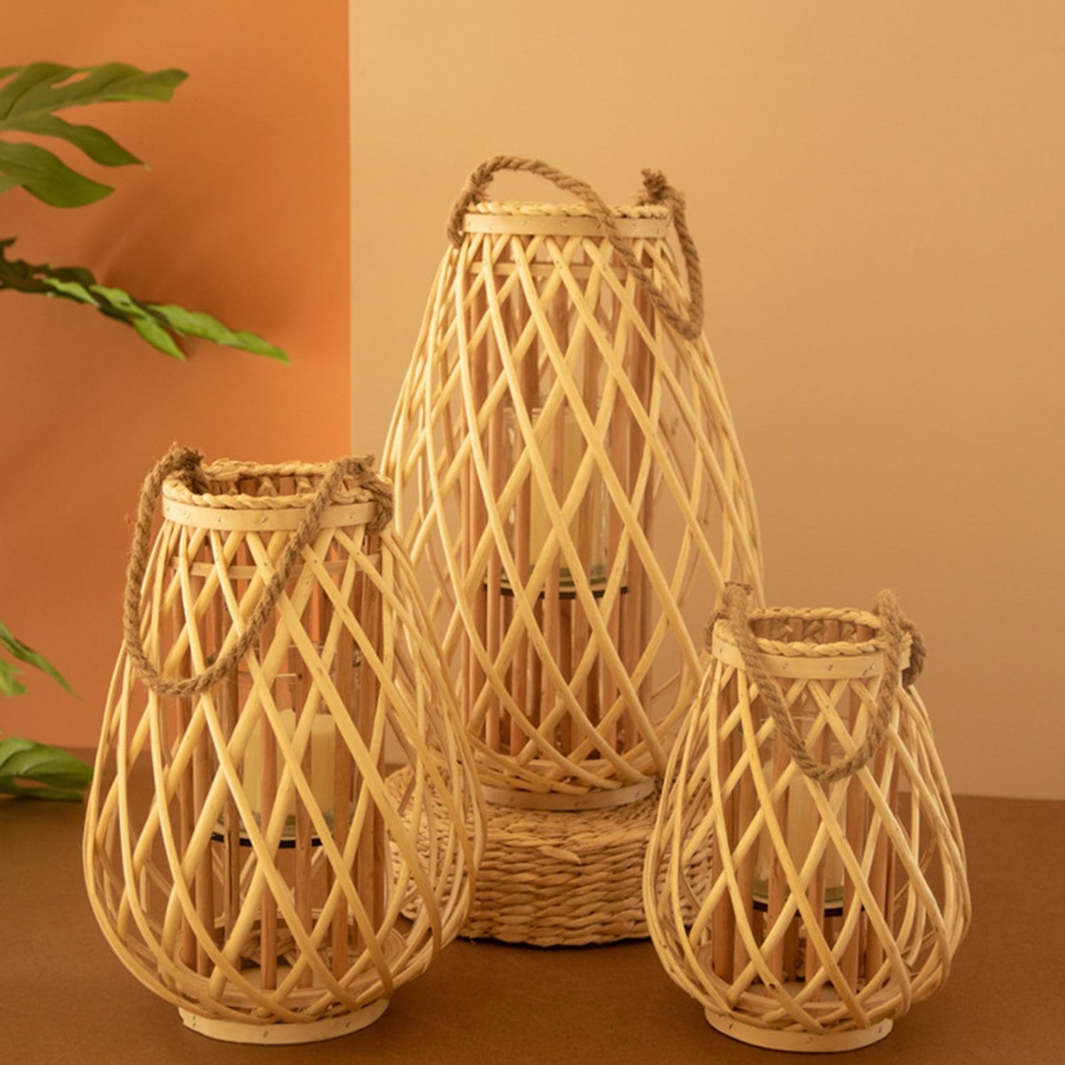 Willow Natural Lantern with Glass Insert Set of 3