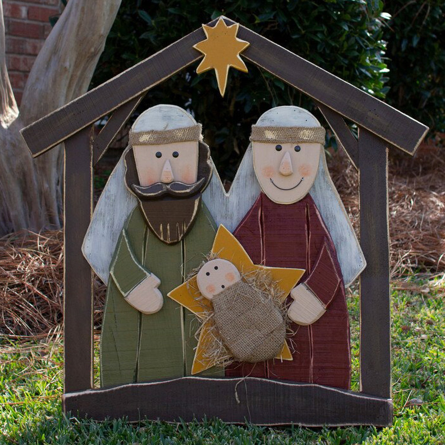 Painted Wood Nativity Scene