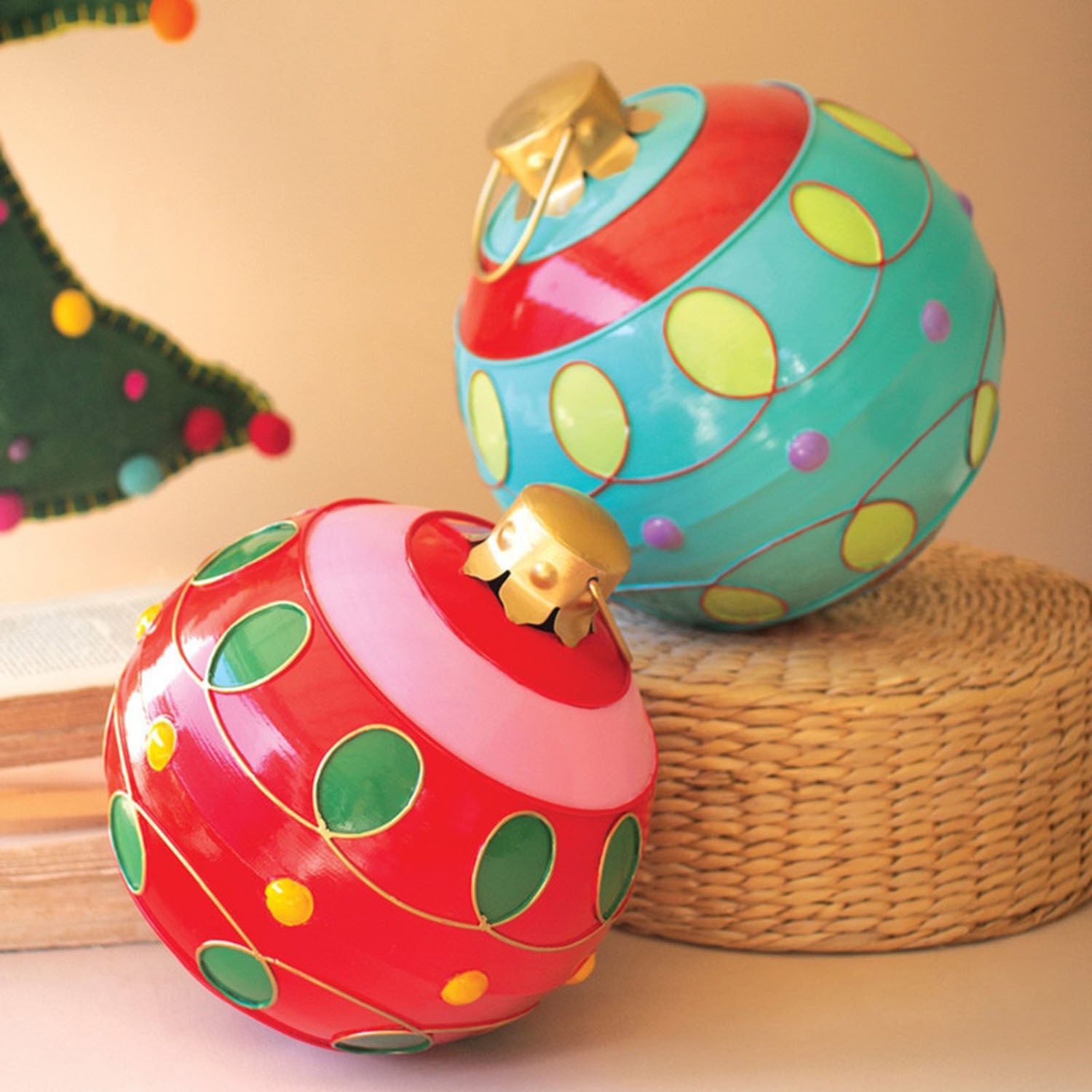 Colorful Christmas Ball Ornament Set of 2