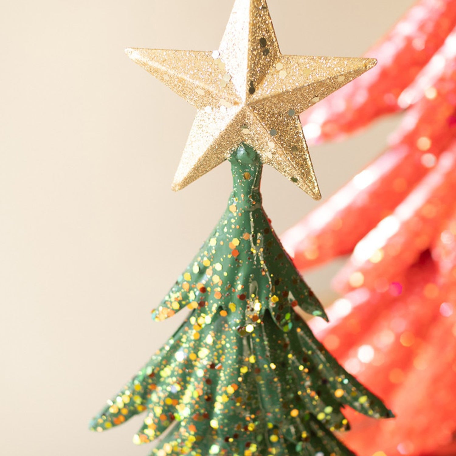 Painted Metal Christmas Trees with Glitter Set of 2