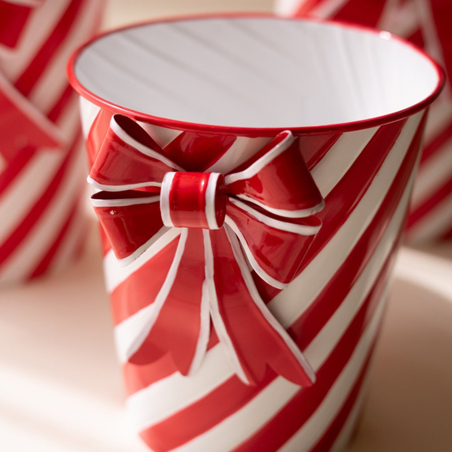 Painted Metal Red White Stripe Christmas Planter Set of 3