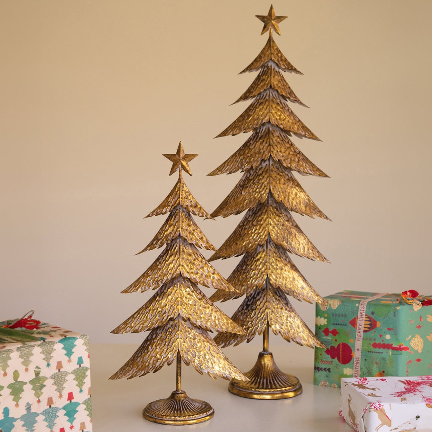 Antique Gold Christmas Tree Set of 2