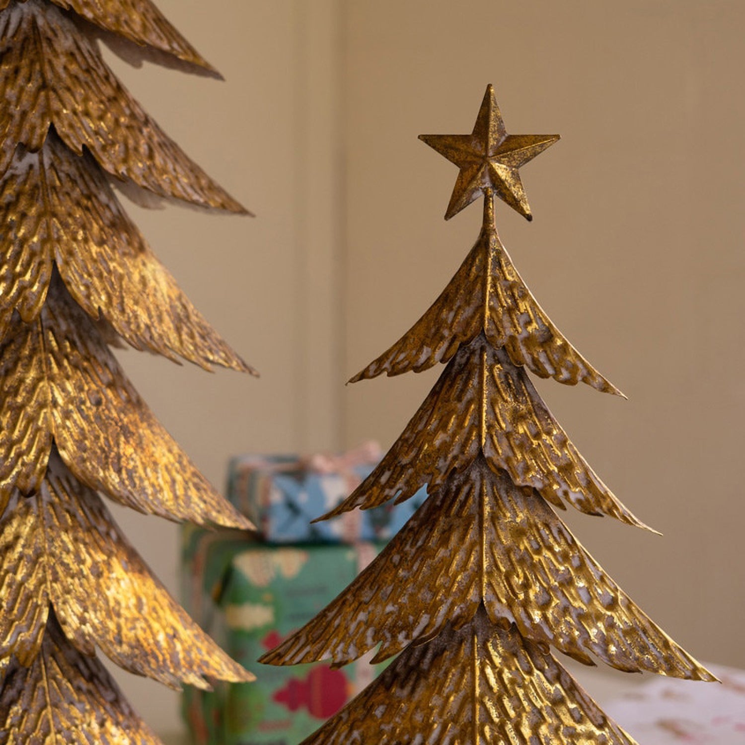 Antique Gold Christmas Tree Set of 2