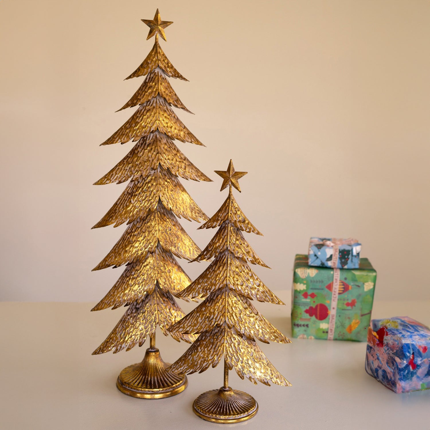 Antique Gold Christmas Tree Set of 2