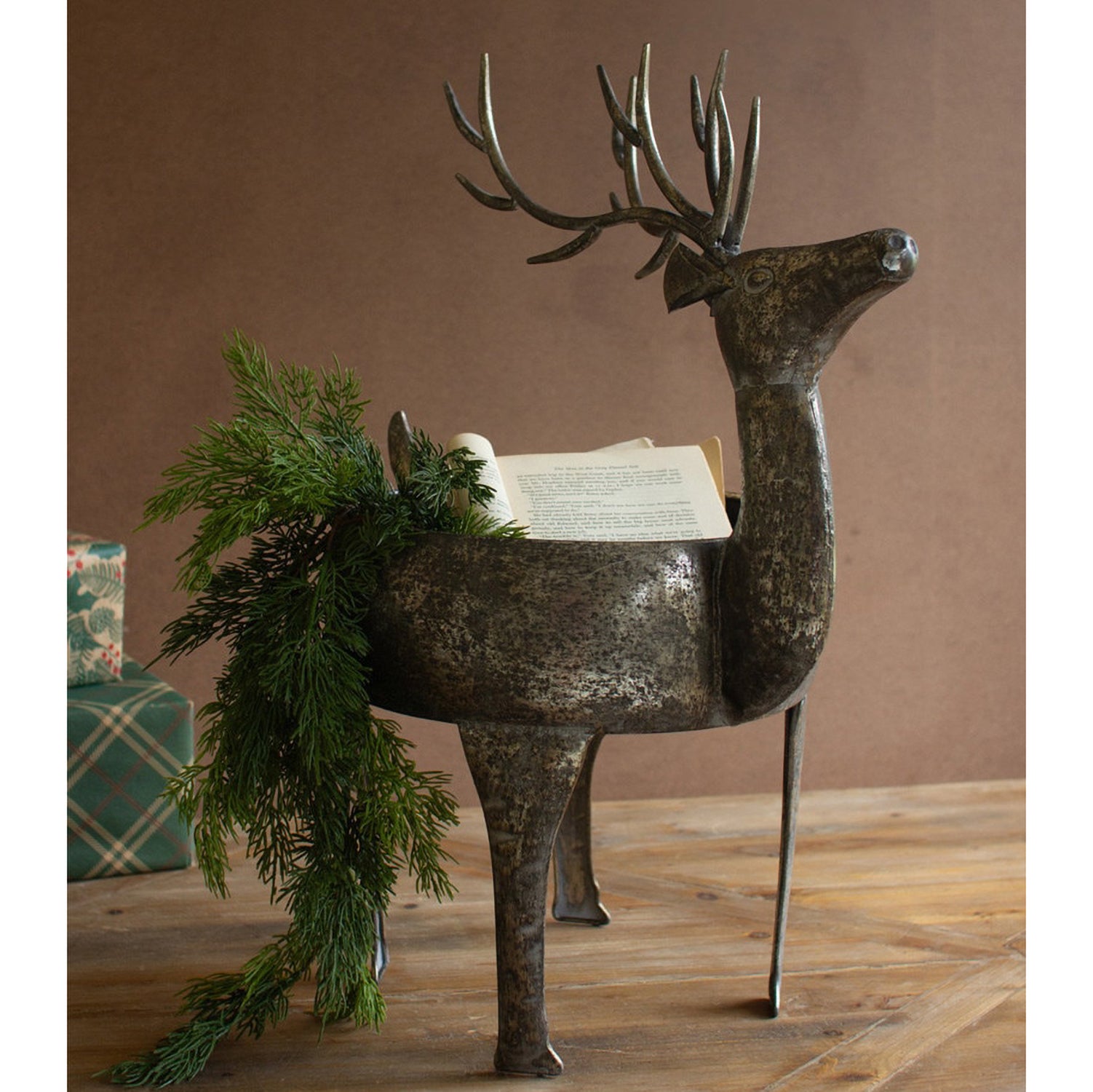 Rustic Metal Reindeer Planter