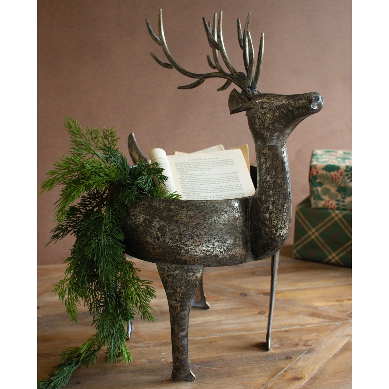 Rustic Metal Reindeer Planter