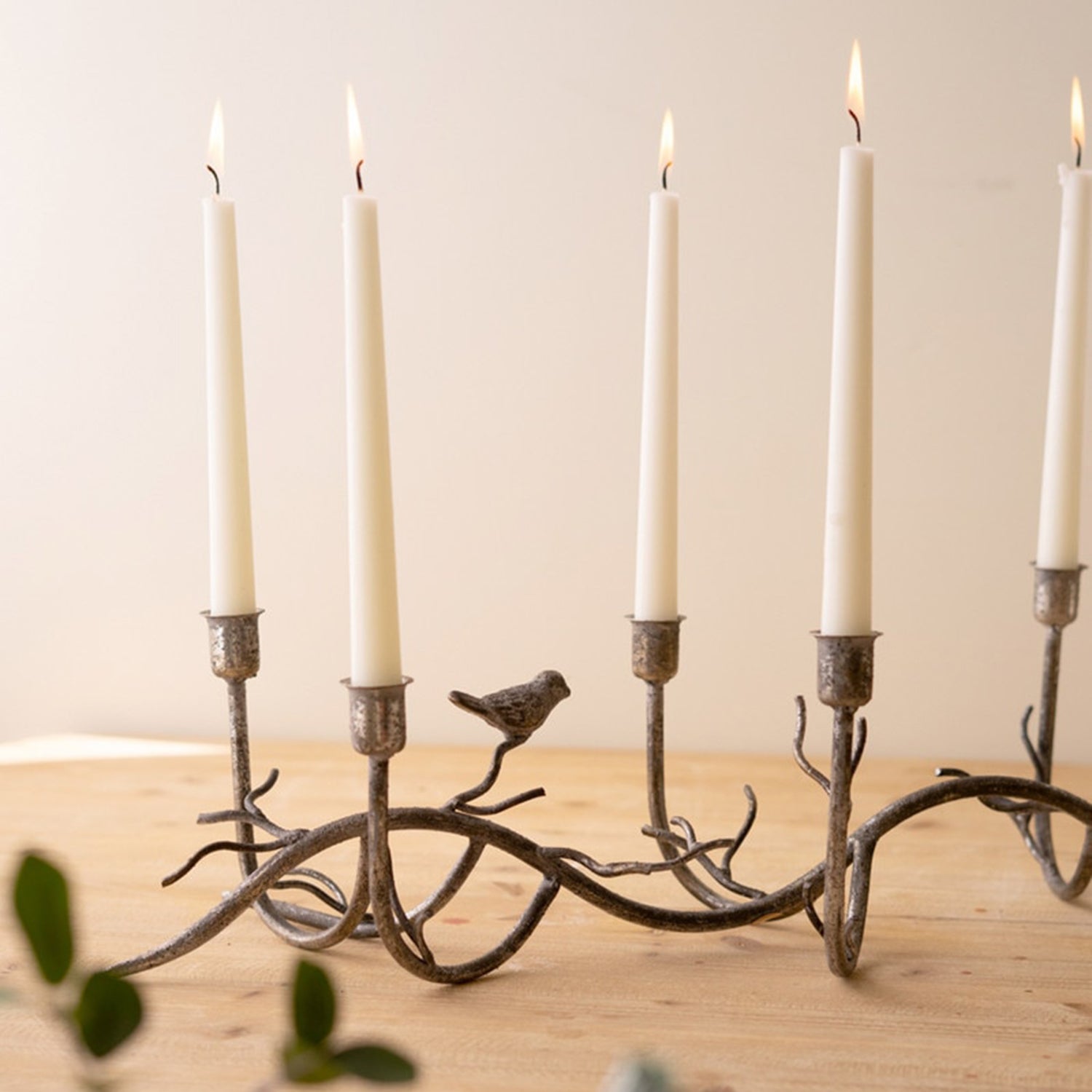 Iron Taper Candelabra with Birds