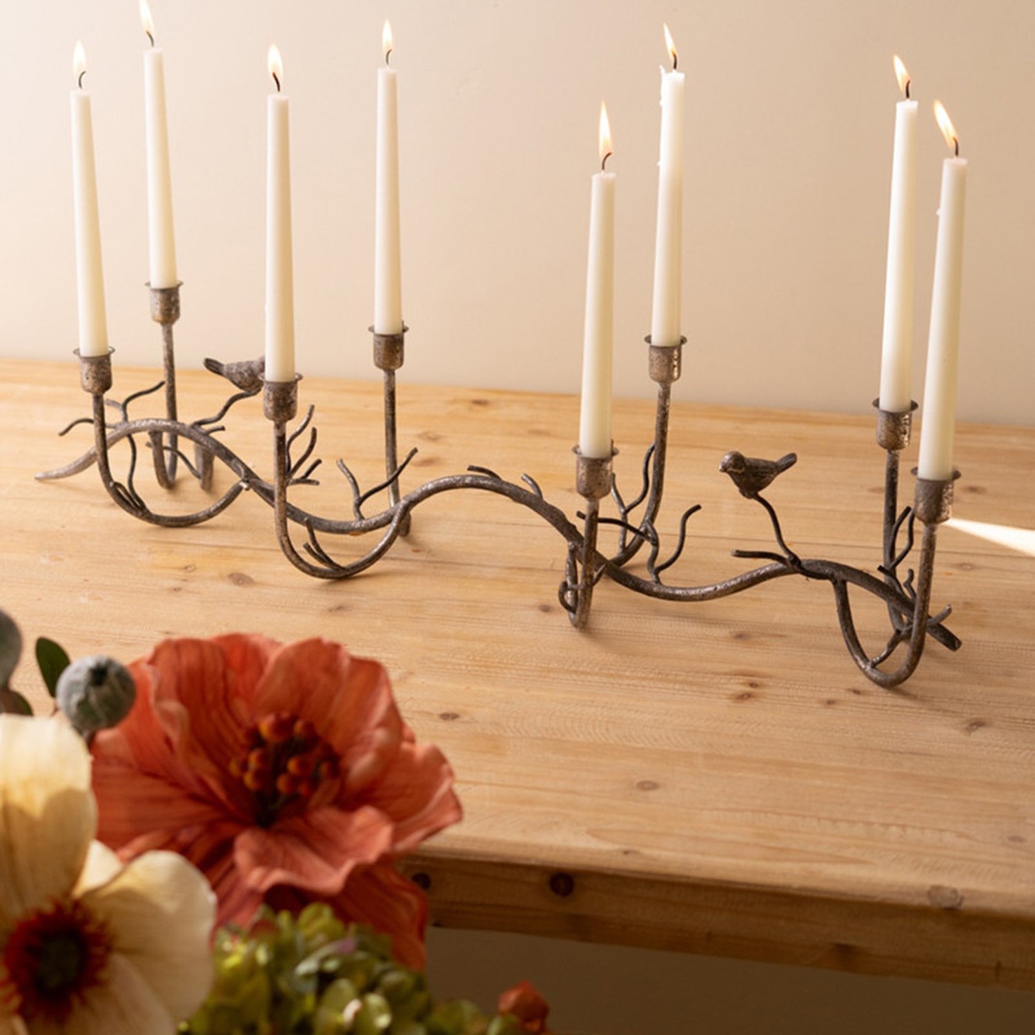 Iron Taper Candelabra with Birds