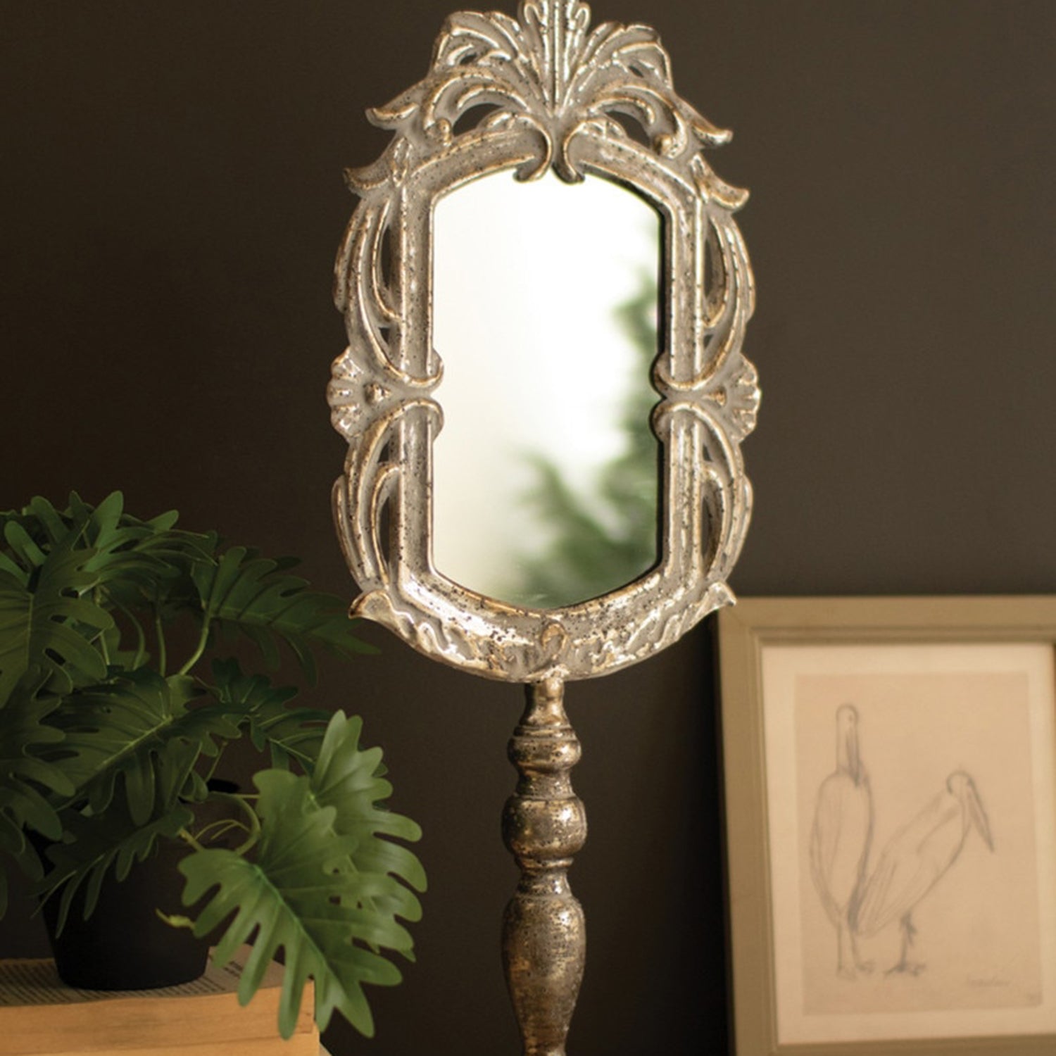 Metal Table Mirror with Pedestal