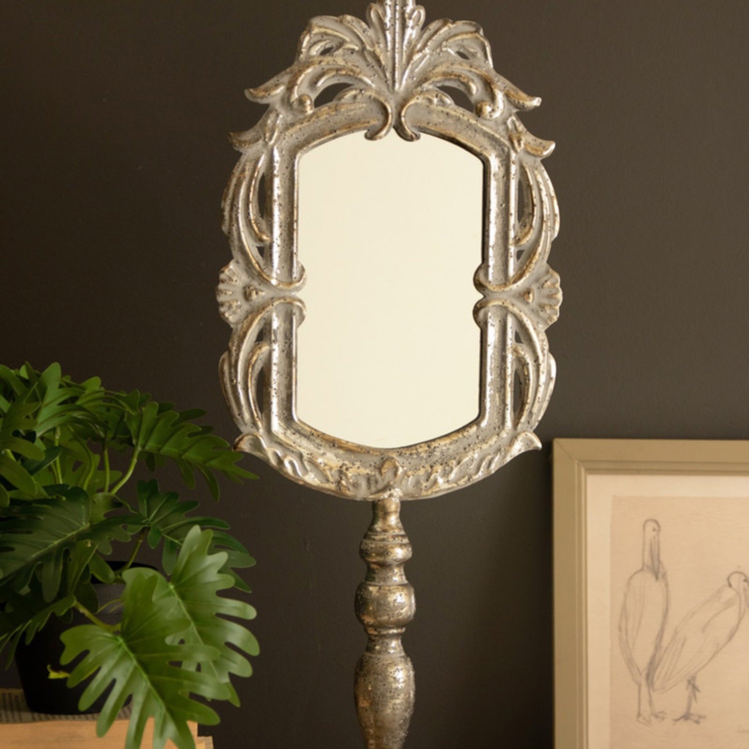 Metal Table Mirror with Pedestal