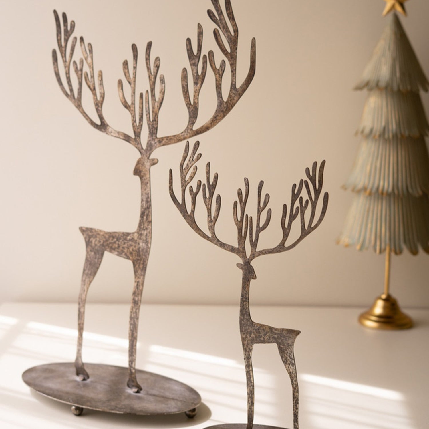 Rustic Distressed Metal Reindeer Set of 2