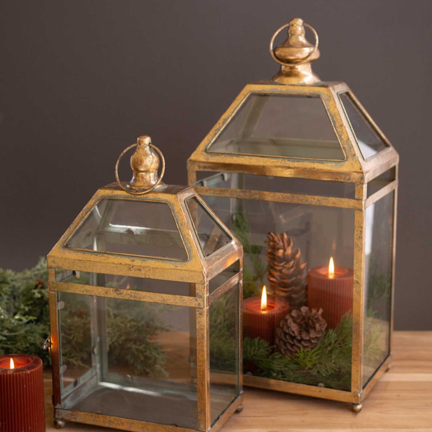 Antique Gold Christmas Lantern Set of 2