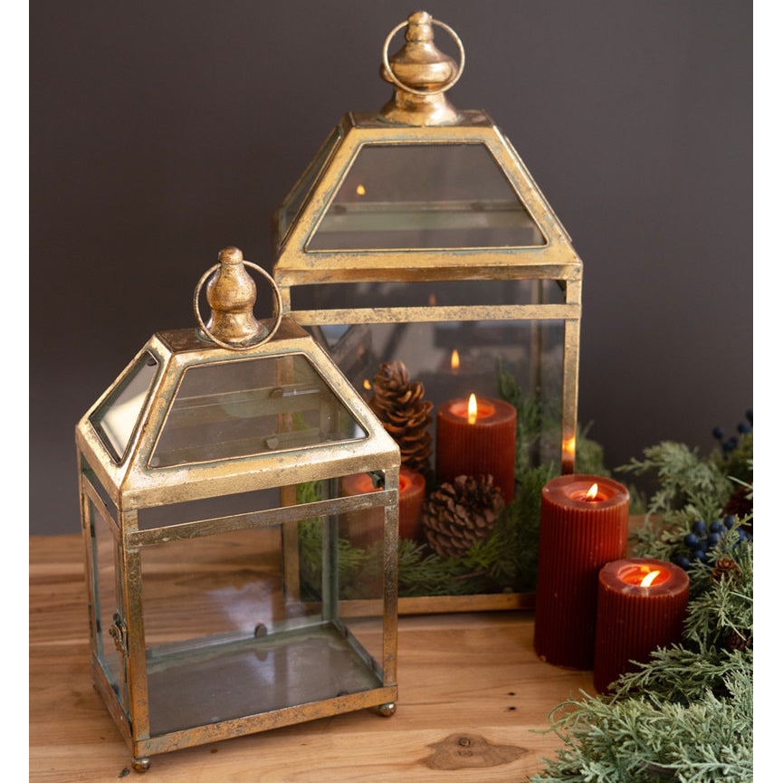 Antique Gold Christmas Lantern Set of 2