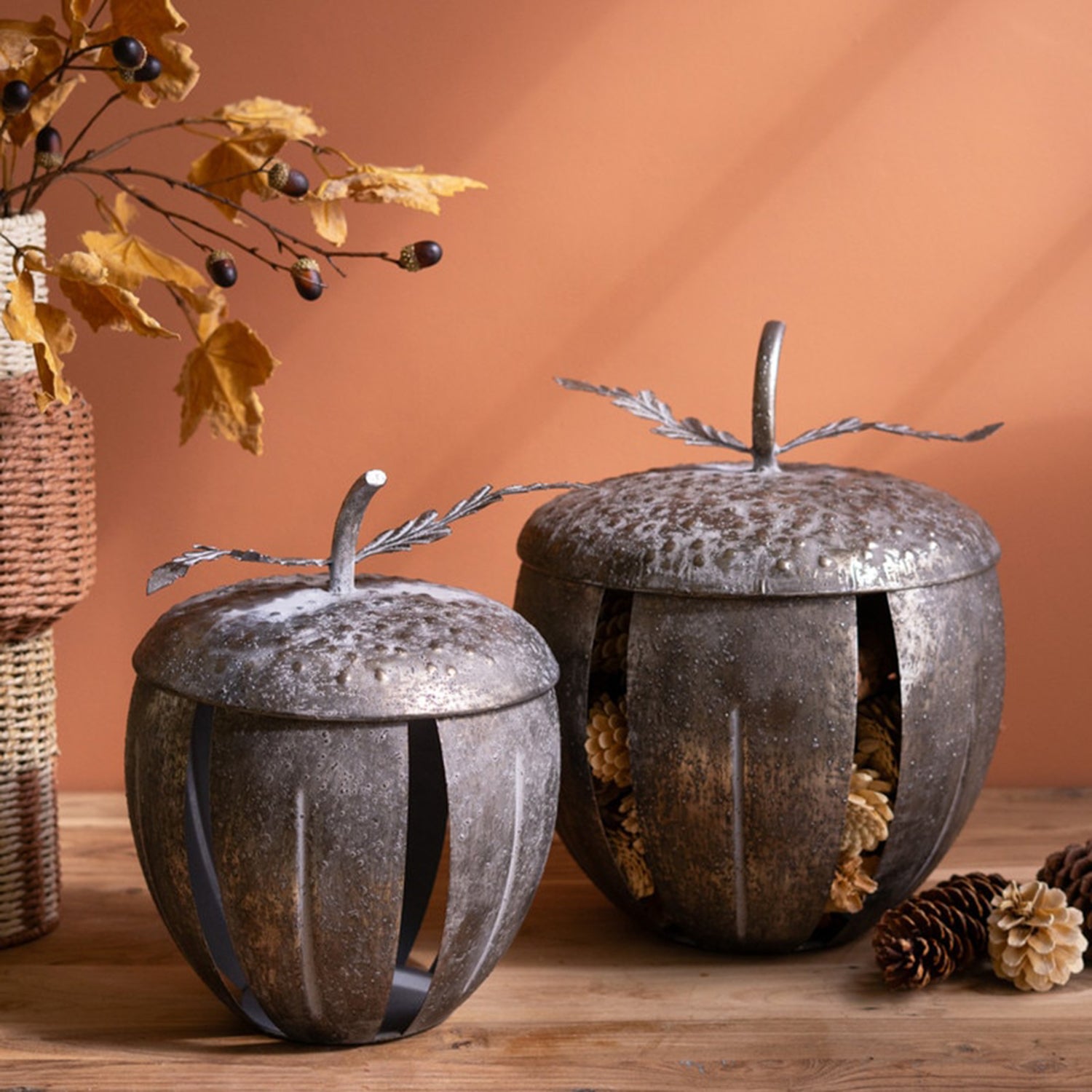 Rustic Metal Acorn Container Set of 2